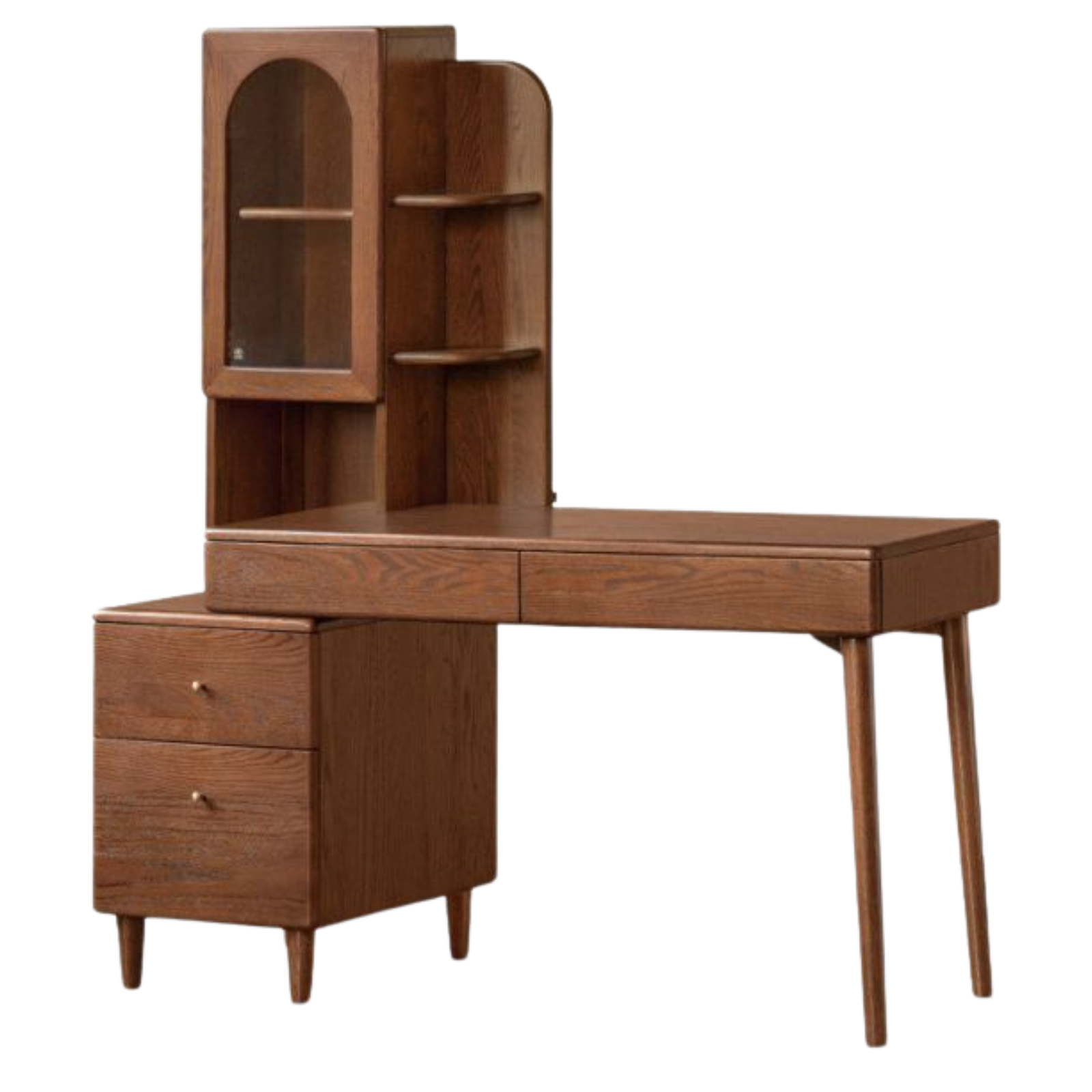 Oak Solid Wood Telescopic Desk with Integrated Bookshelf