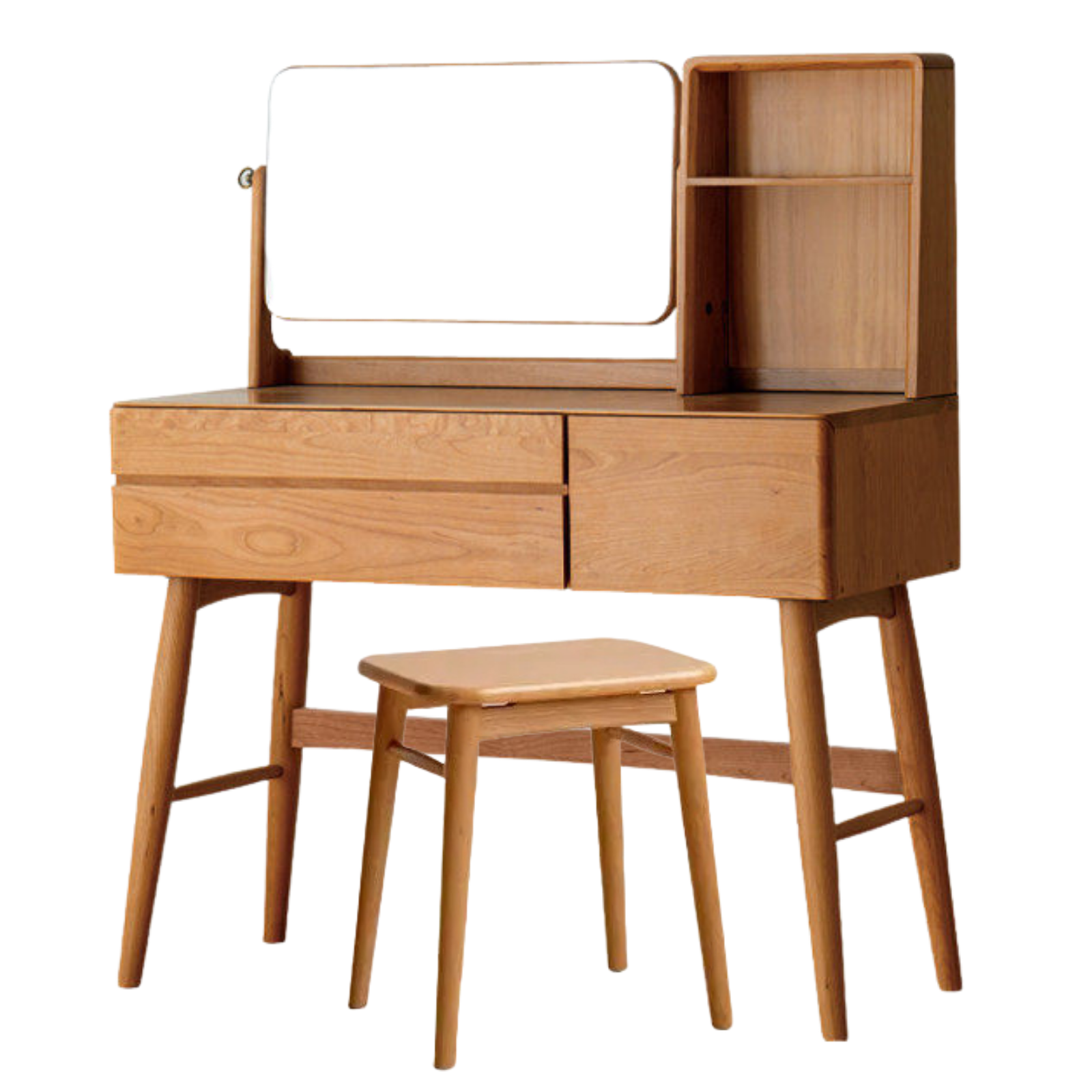 Cherry Solid Wood Vanity Table Nordic Makeup Mirror.