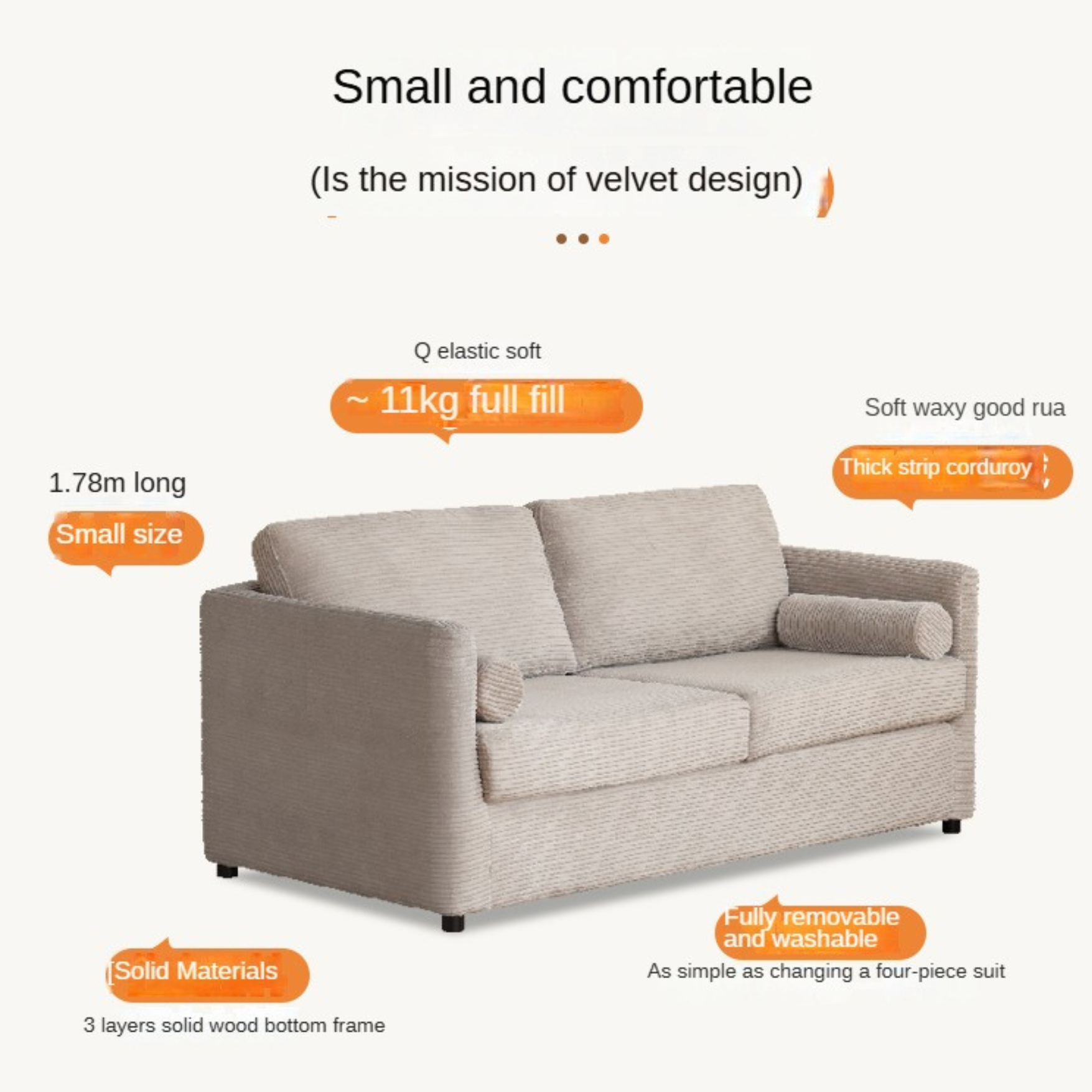 Fabric modern straight double seat sofa