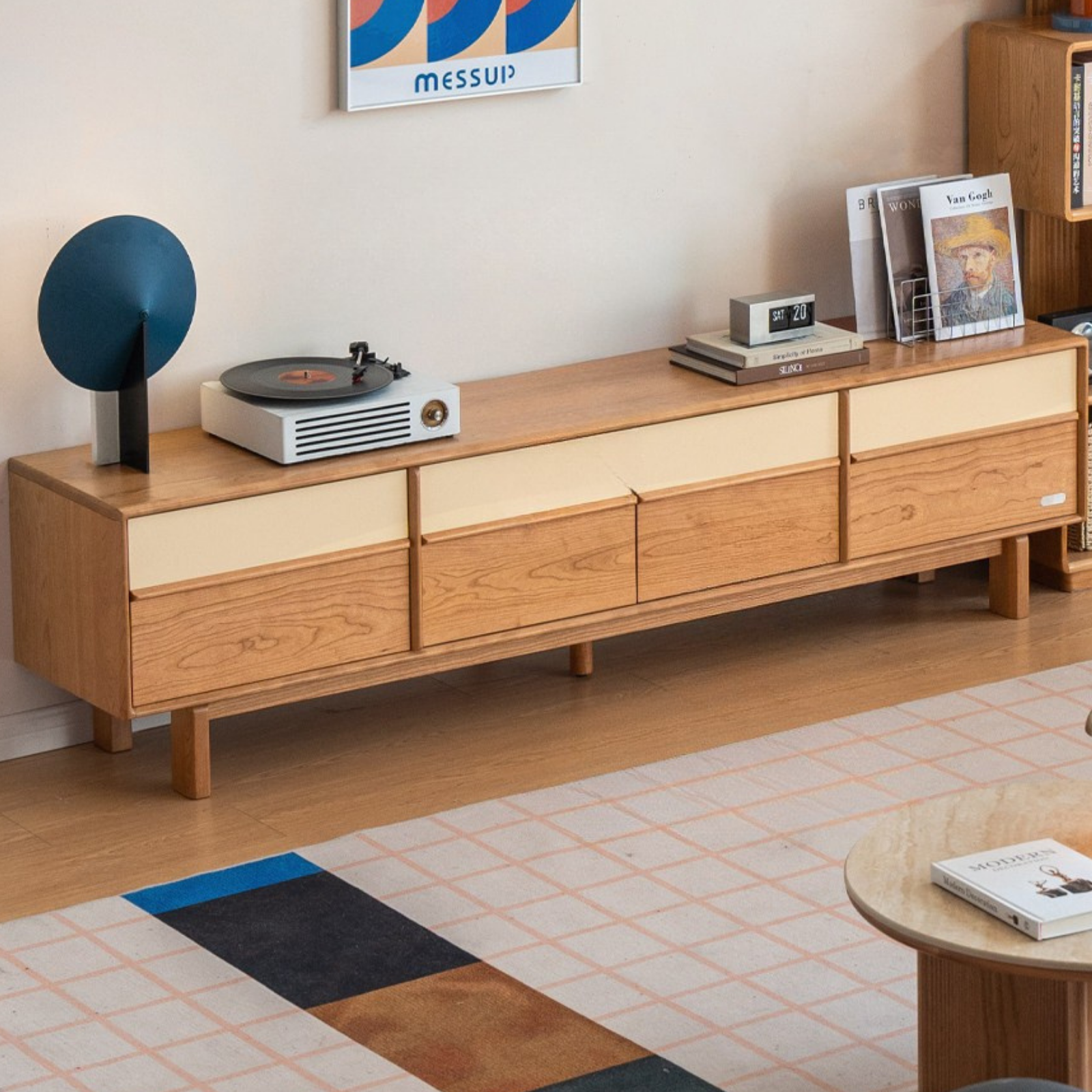 Cherry Solid Wood Two-Tone TV Console with Tapered Legs