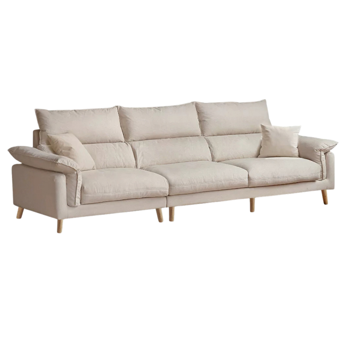 Deep-Seat Sofa with Down-Filled Cushions and Wood Legs-Genuine leather, fabric
