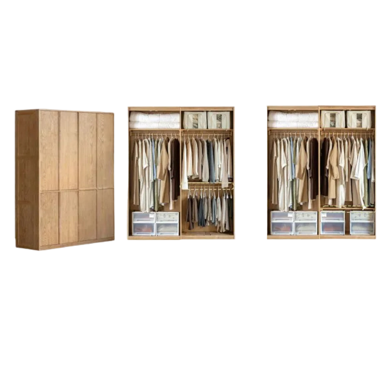 Ash Solid Wood Wardrobe with Minimalist Design and Storage Space