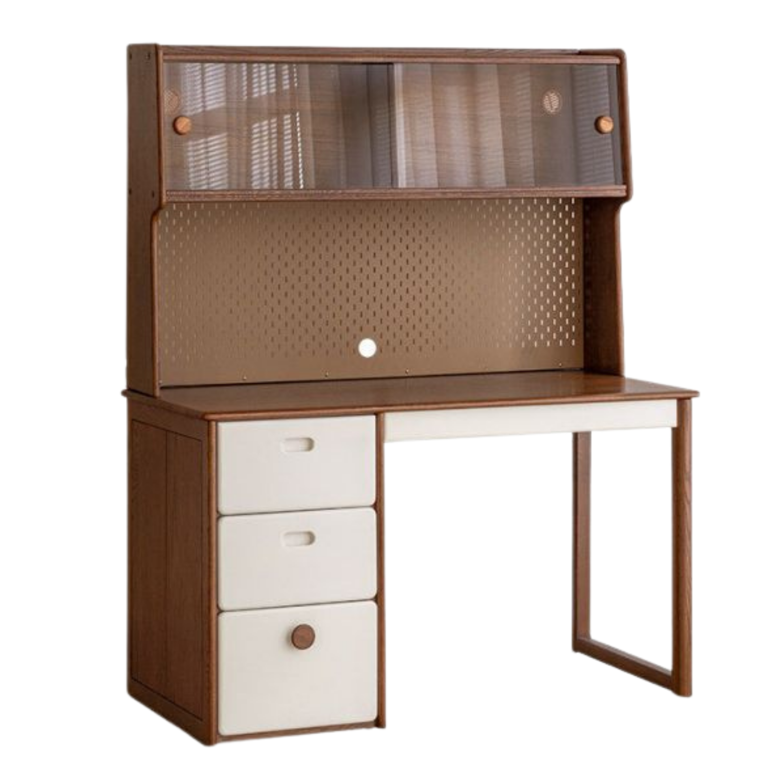 Oak Solid Wood Retro Style Kids Study Desk with Integrated Bookshelf