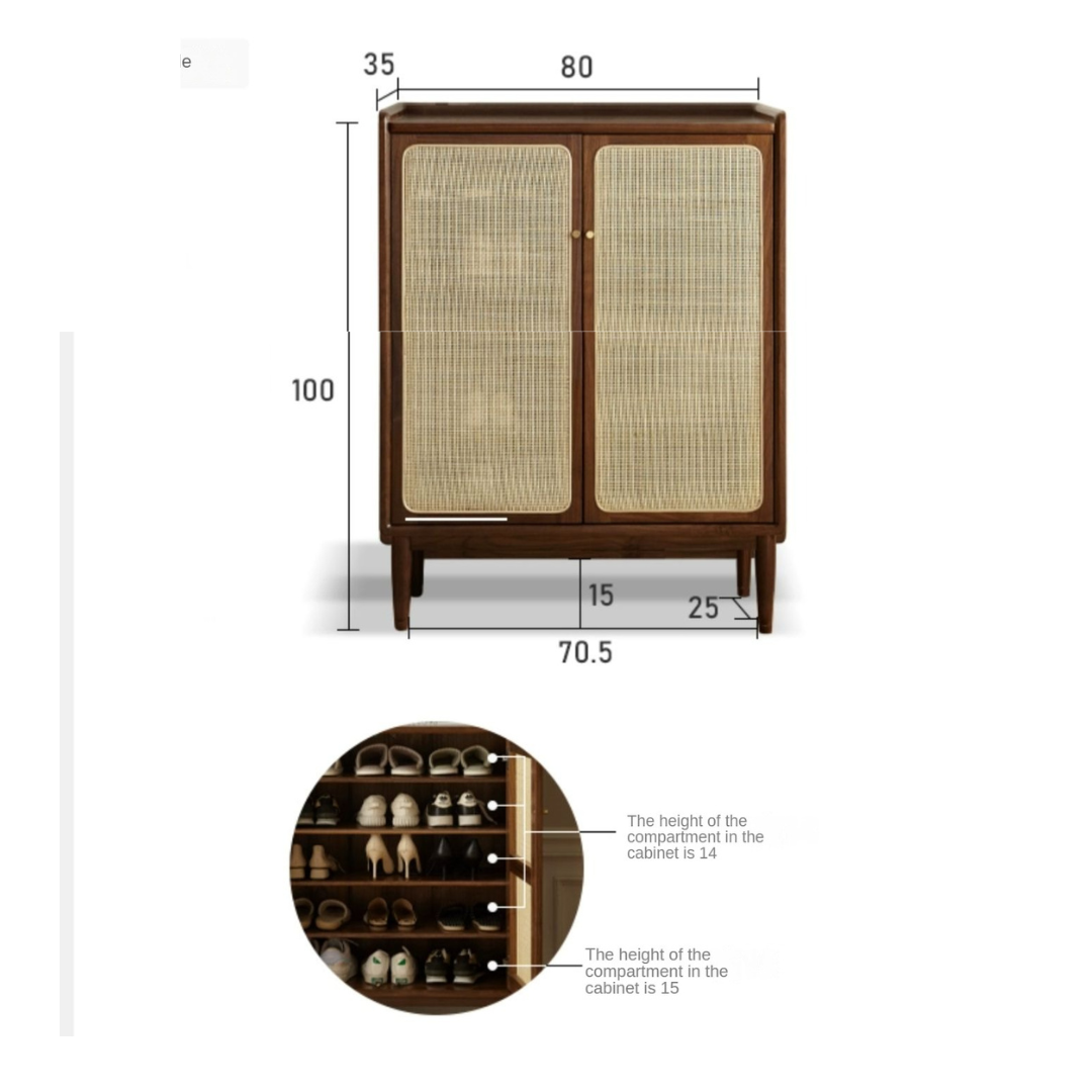 Black Walnut, Oak Solid Wood Rattan Shoe Cabinet