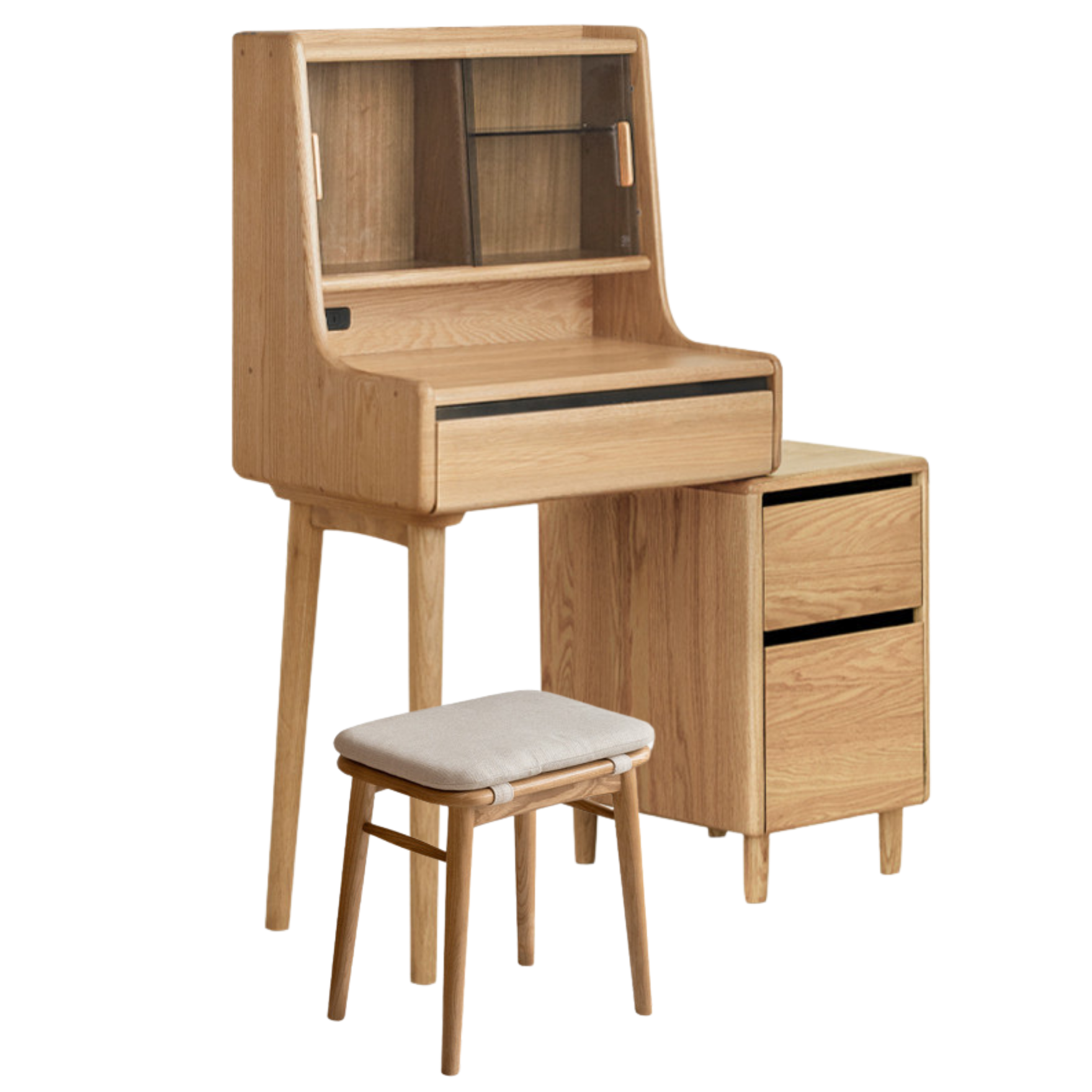 Ash Solid Wood Vanity Desk with Lighted Mirror