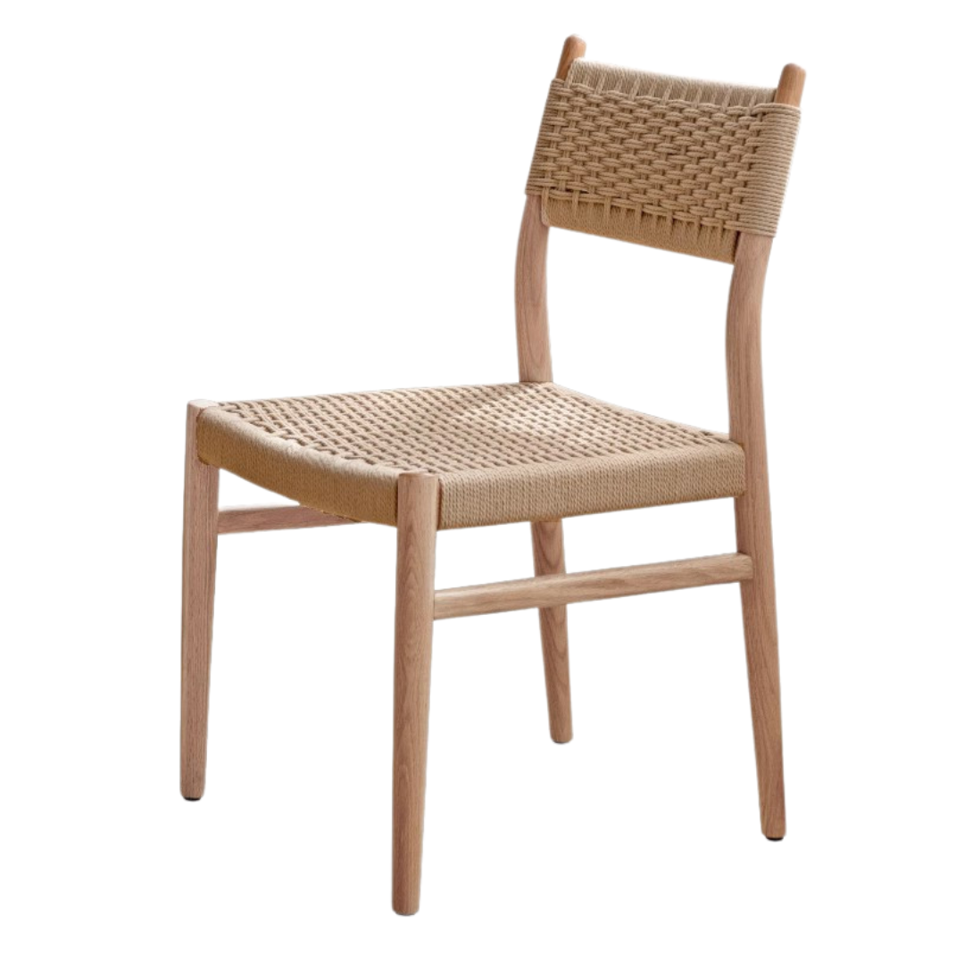 Oak, Ash, Cherry solid wood 2 pcs set-Rope dining Chair