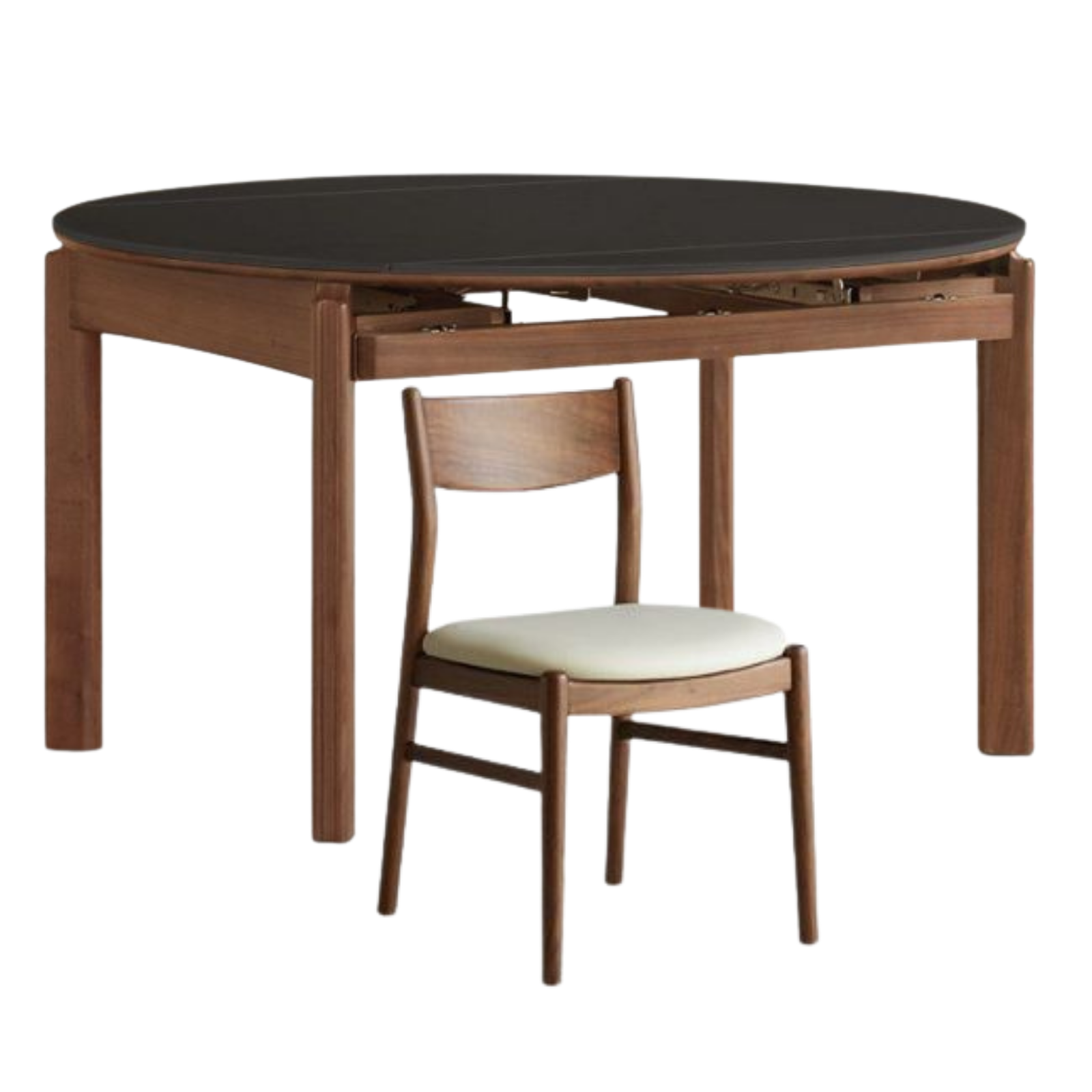 Black Walnut Solid Wood Folding Dining Table with Rock Plate Round Top
