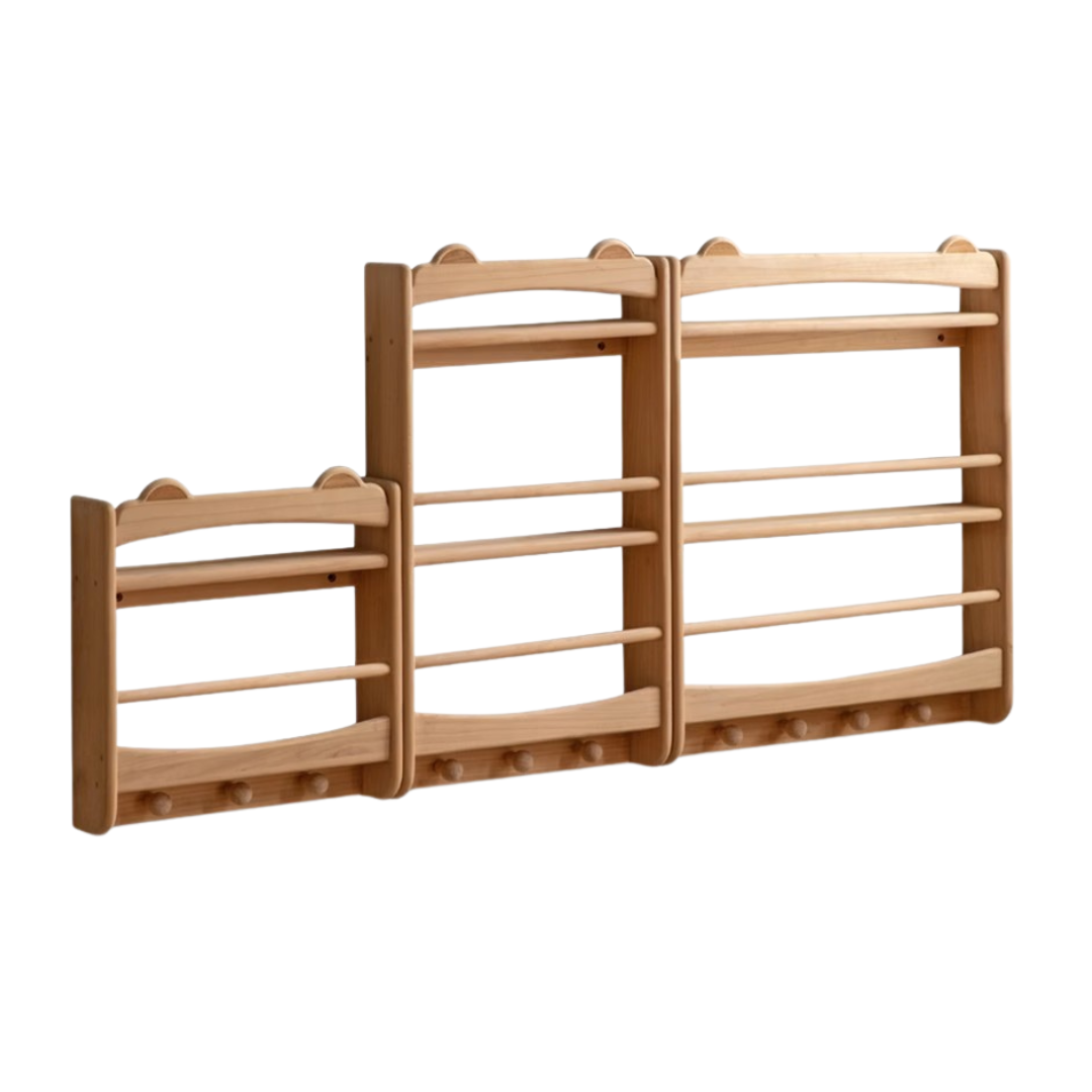 Beech Solid Wood Cute Bear Wall-Mounted Bookshelf Display Shelf