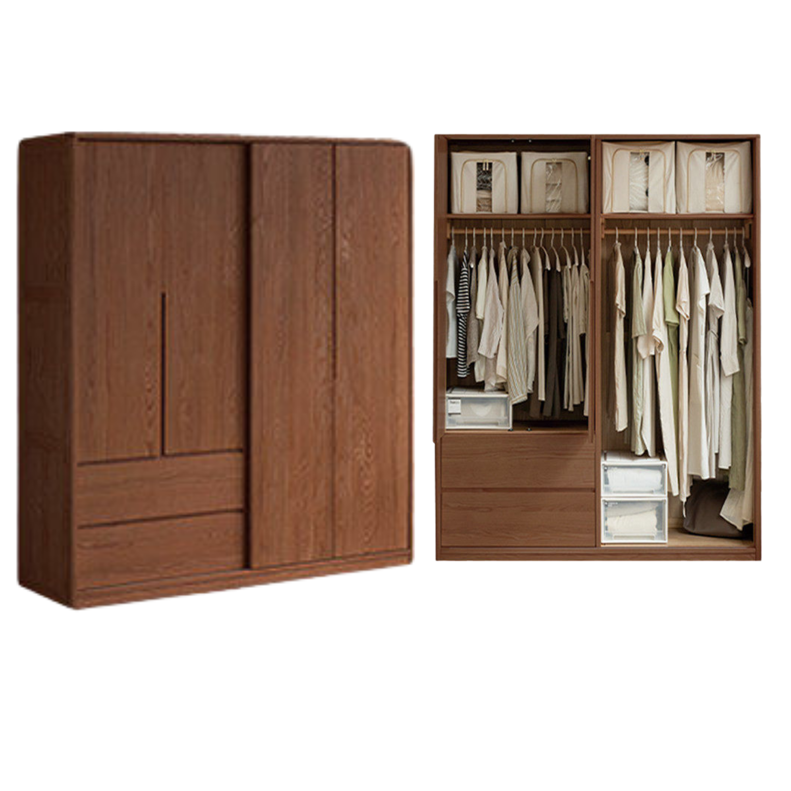 Oak Solid Wood Sliding Door Wardrobe.