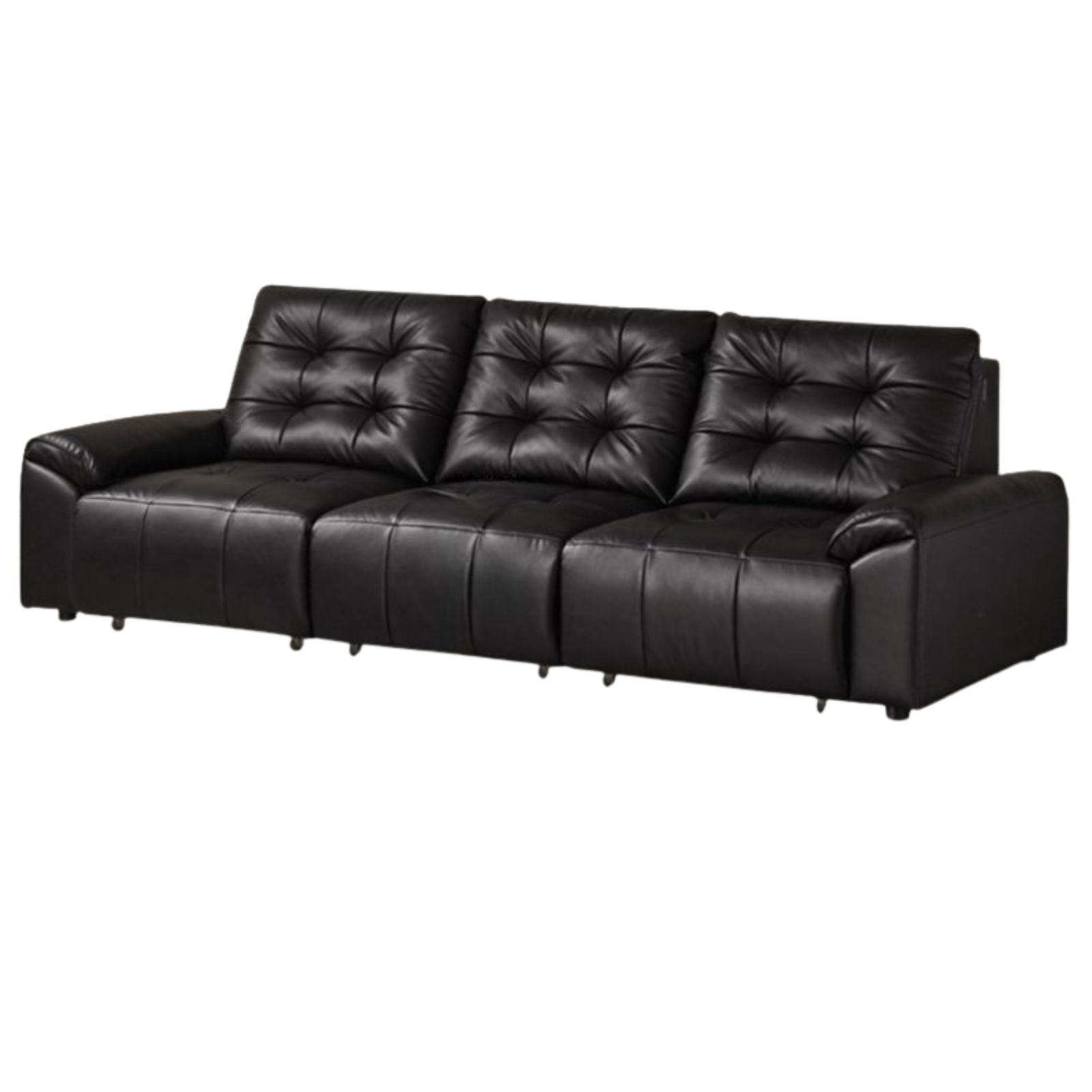 Genuine Leather Tufted Pull-Out Sleeper Sofa with Storage Chaise