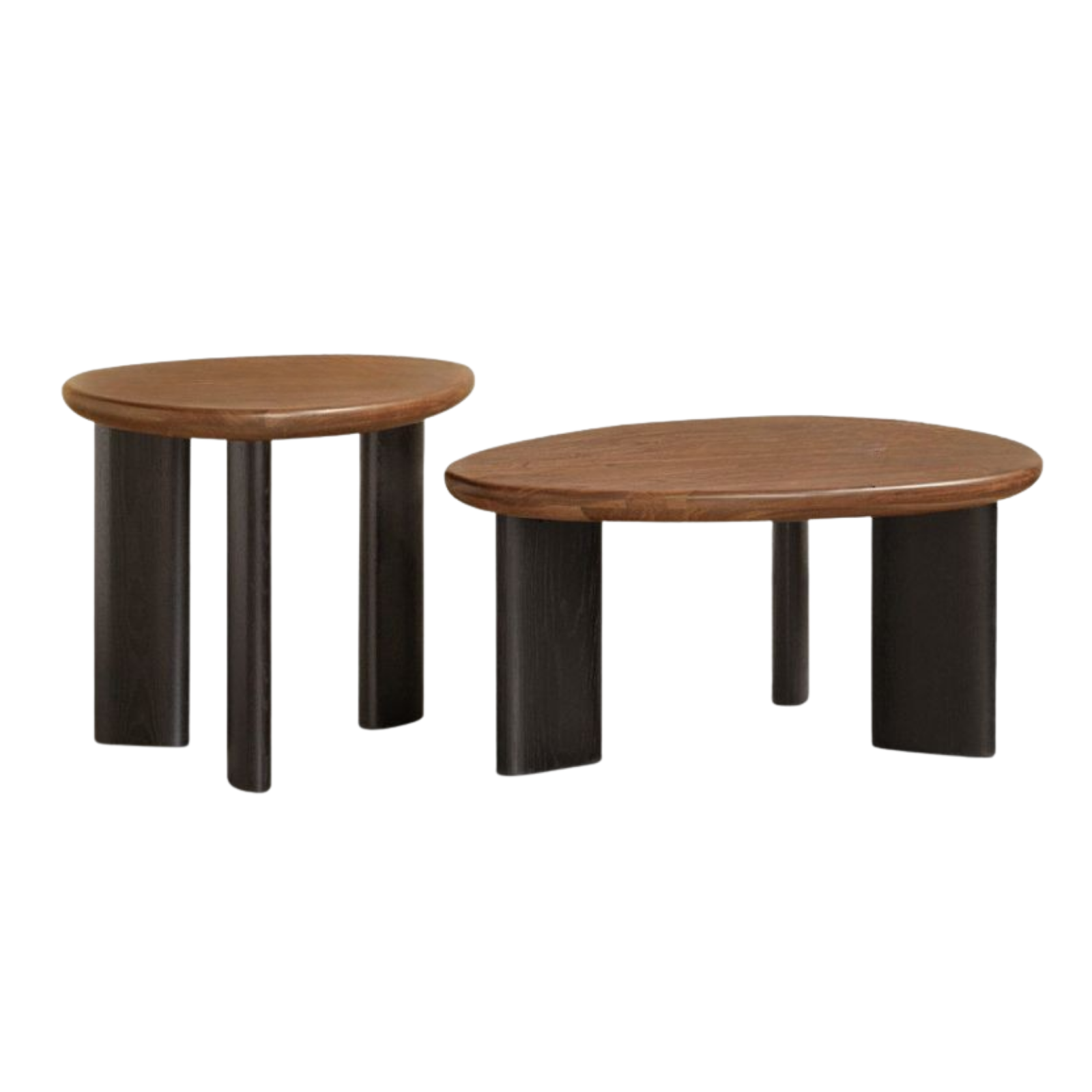 Black Walnut Solid Wood Organic Shape Coffee Table Set, Italian Style