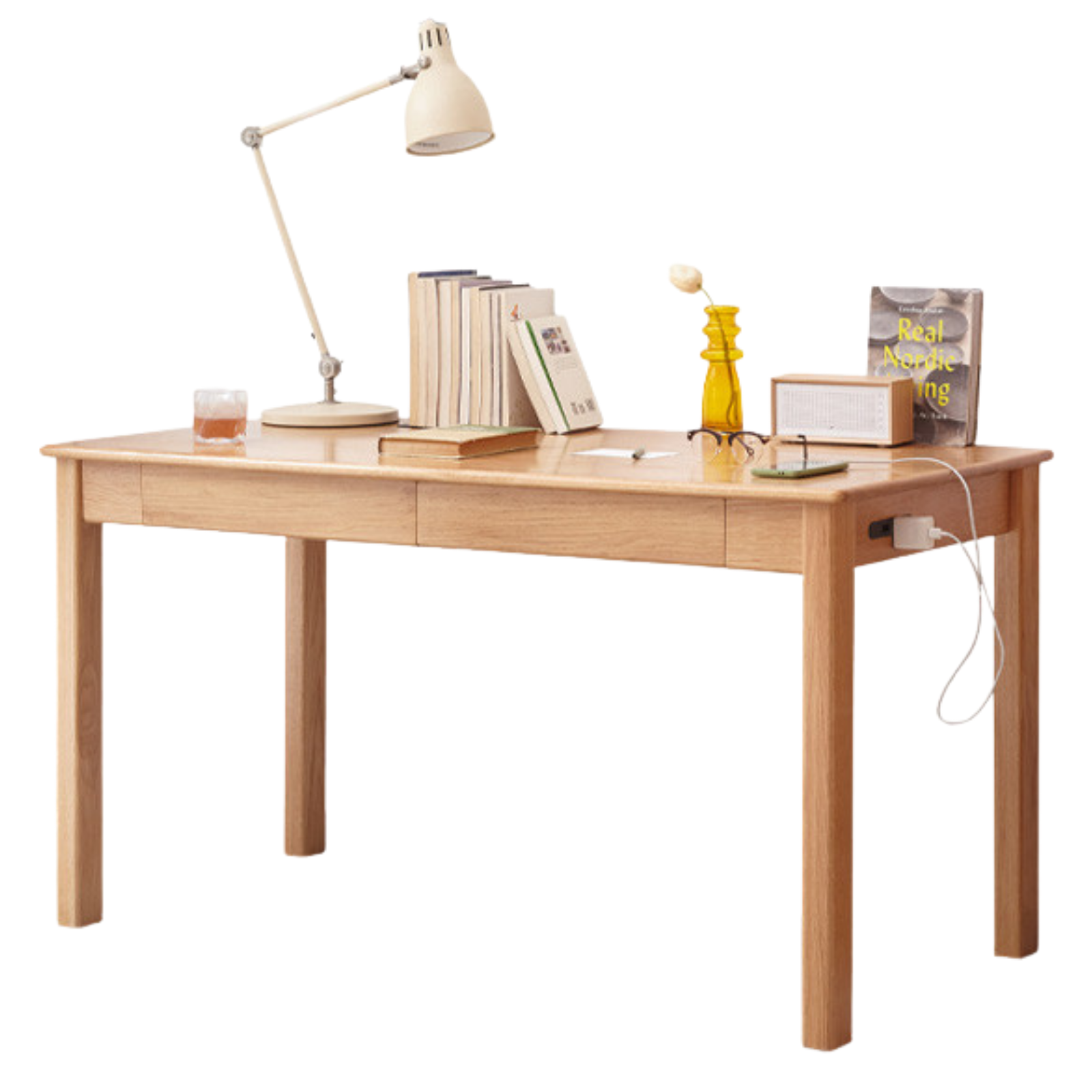 Oak, Ash Solid Wood USB Office Desk