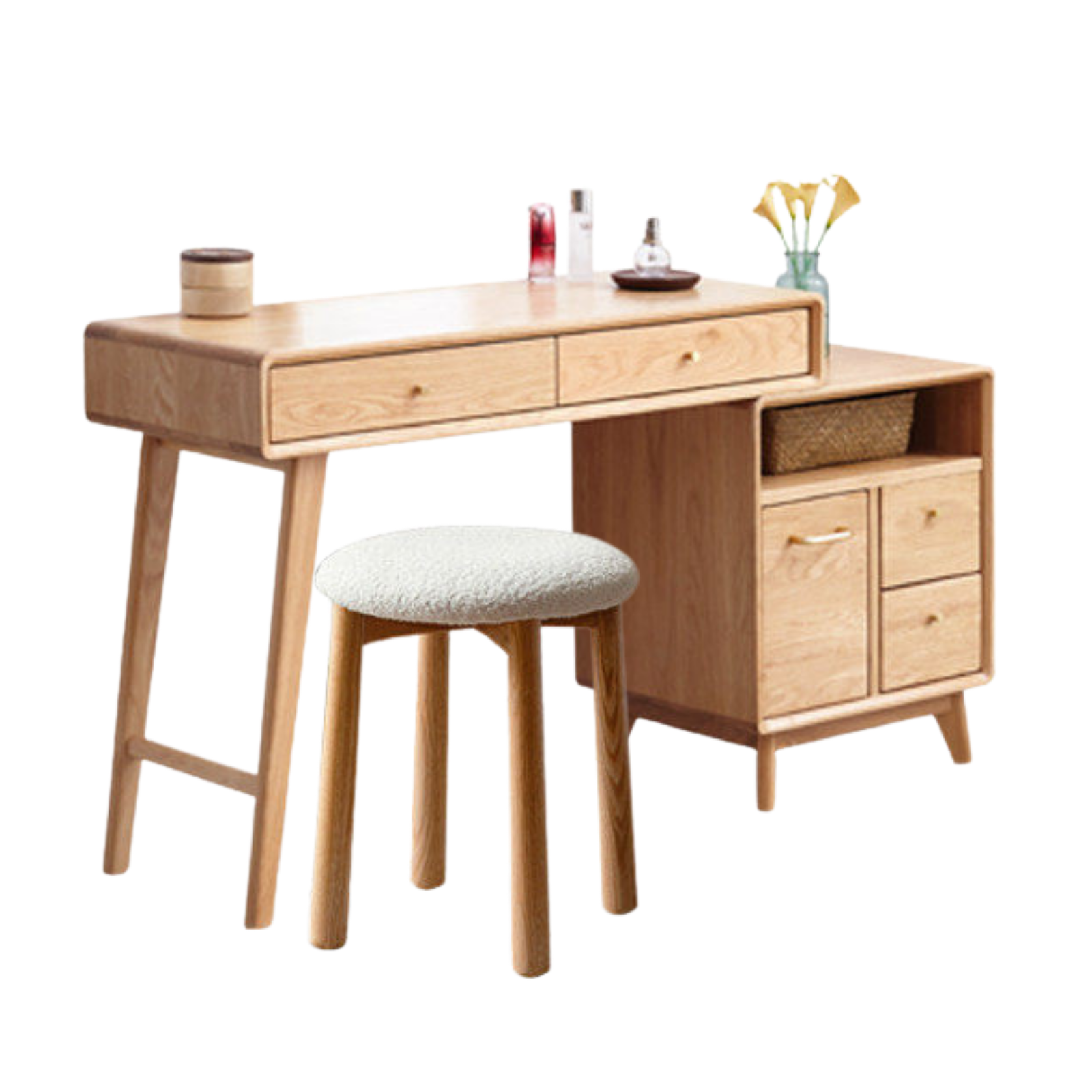 Oak Solid Wood Telescopic Vanity Table Cabinet.