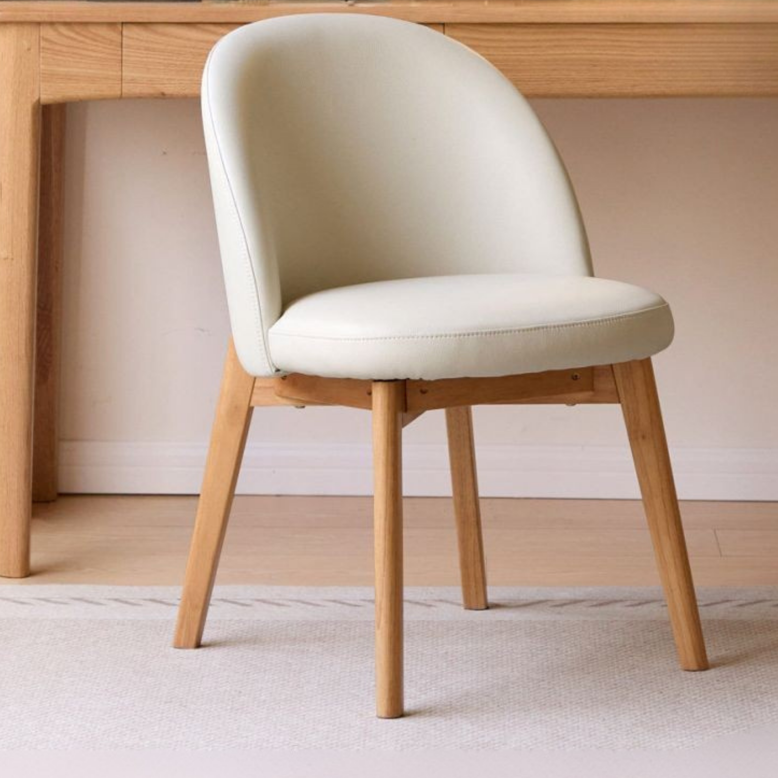 Solid RubberWood Curved Back Office Chair, Minimalist Rounded Shell Seat