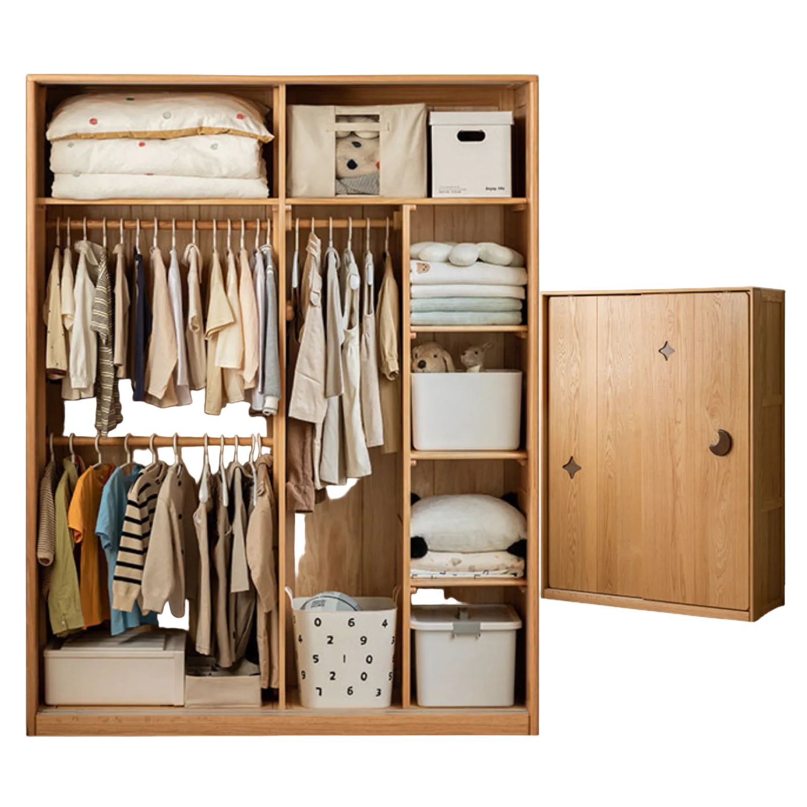 Oak Solid Wood Kids Sliding Door Wardrobe