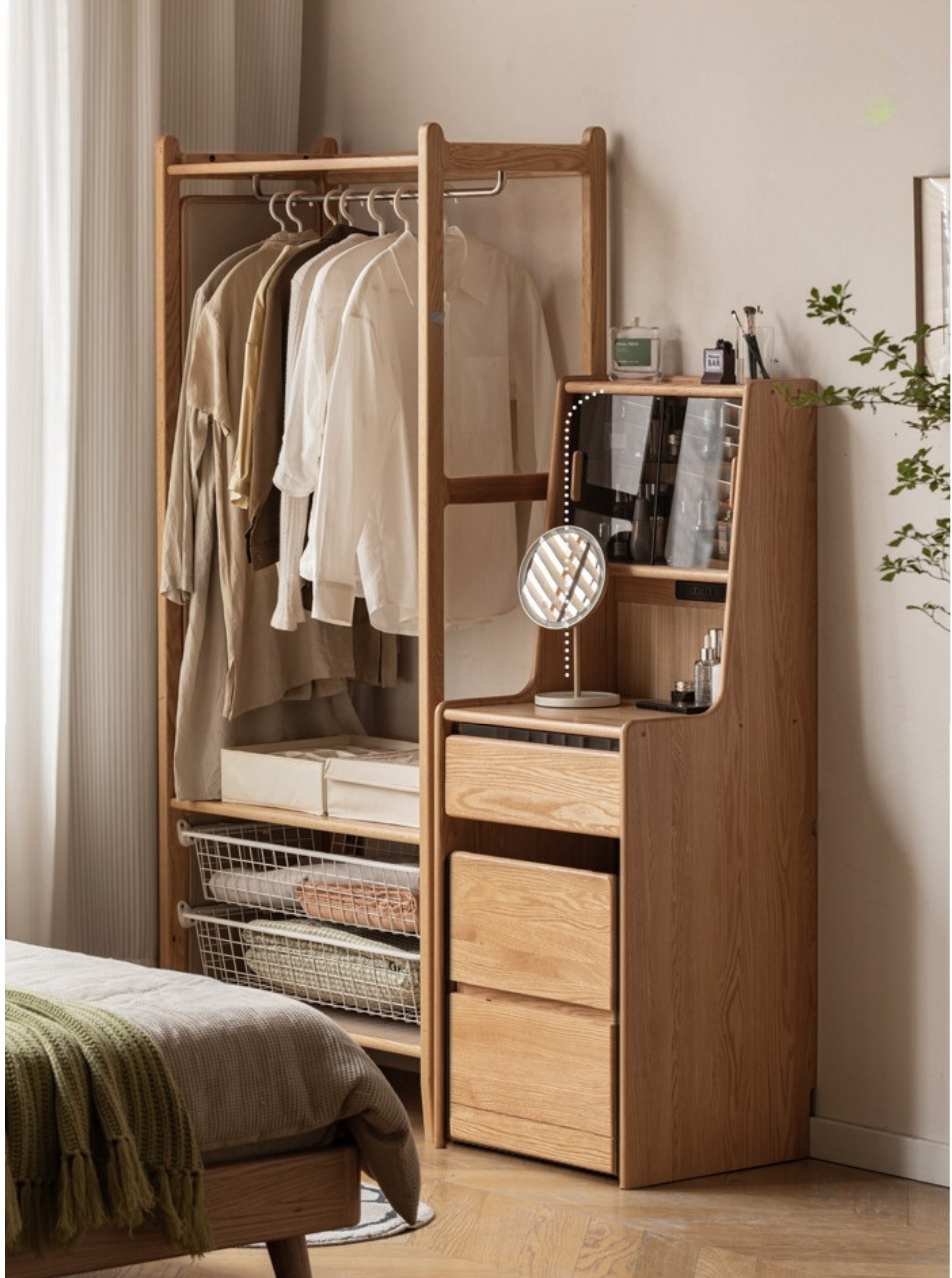 Oak, Solid Rubberwood Modern Vanity Table