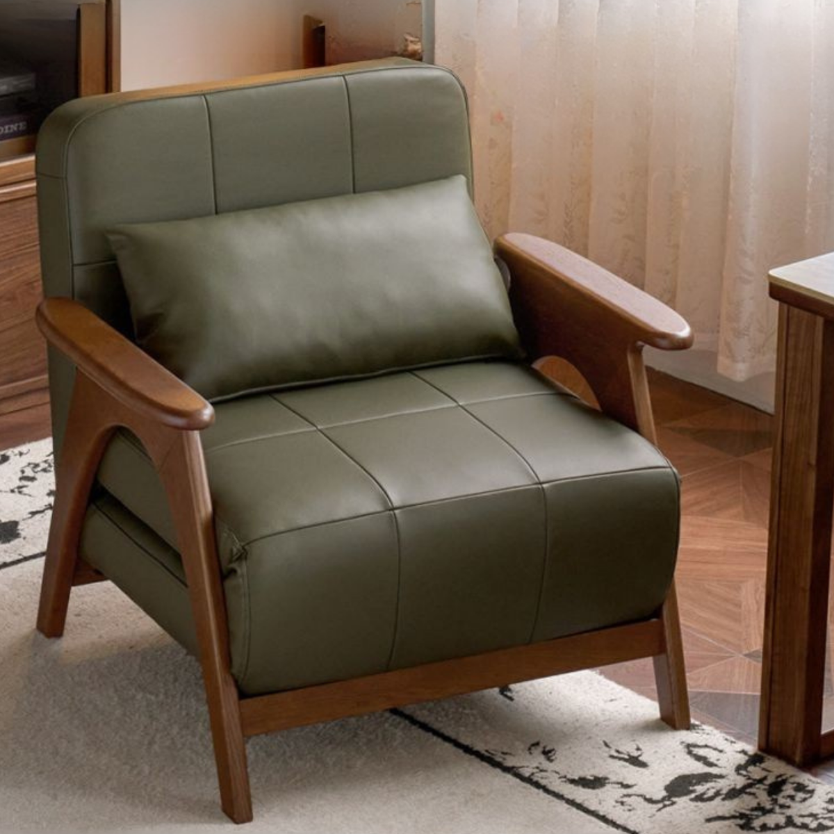 Oak Solid Wood A-Frame Accent Chair with Adjustable Backrest and Sleeper Function