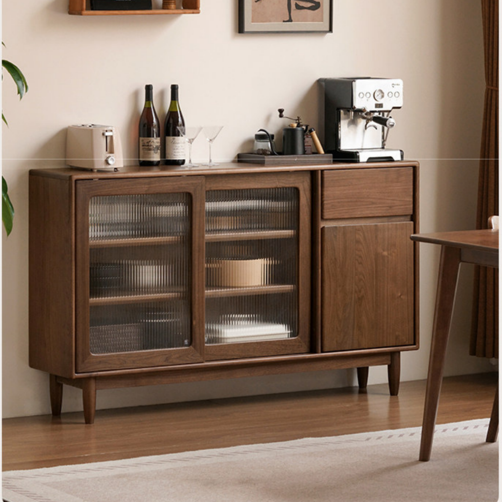 Black Walnut, Oak Solid Wood Sideboard with Ultra-Thin Storage