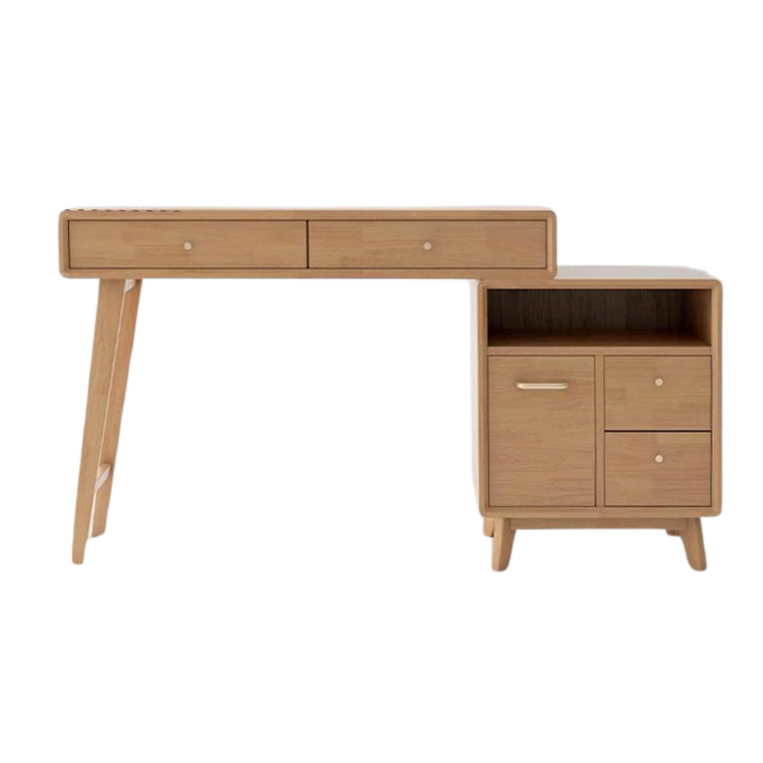 Oak, Rubberwood Solid Wood Vanity Table with Storage Cabinet