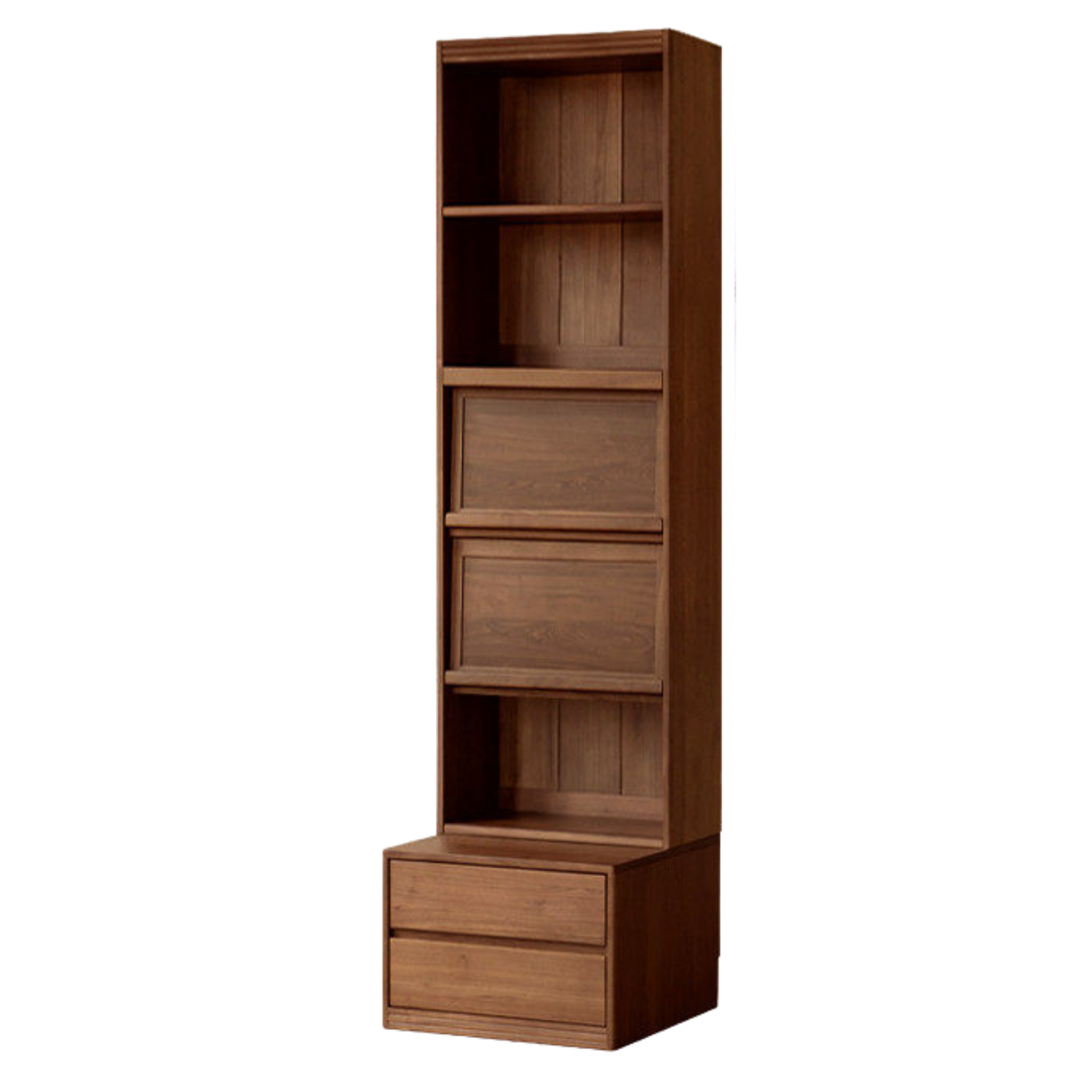 Solid Longan Hardwood, Ash Solid Wood Bookcase with Floor-to-Deck and Wall-Mounted Display Cabinet