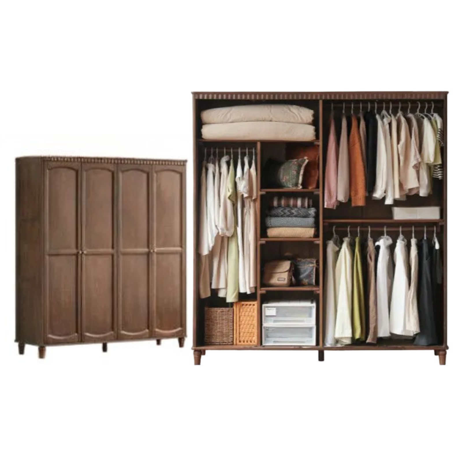 Black Walnut Solid Wood Wardrobe with American Retro Style and Light Luxury Finish
