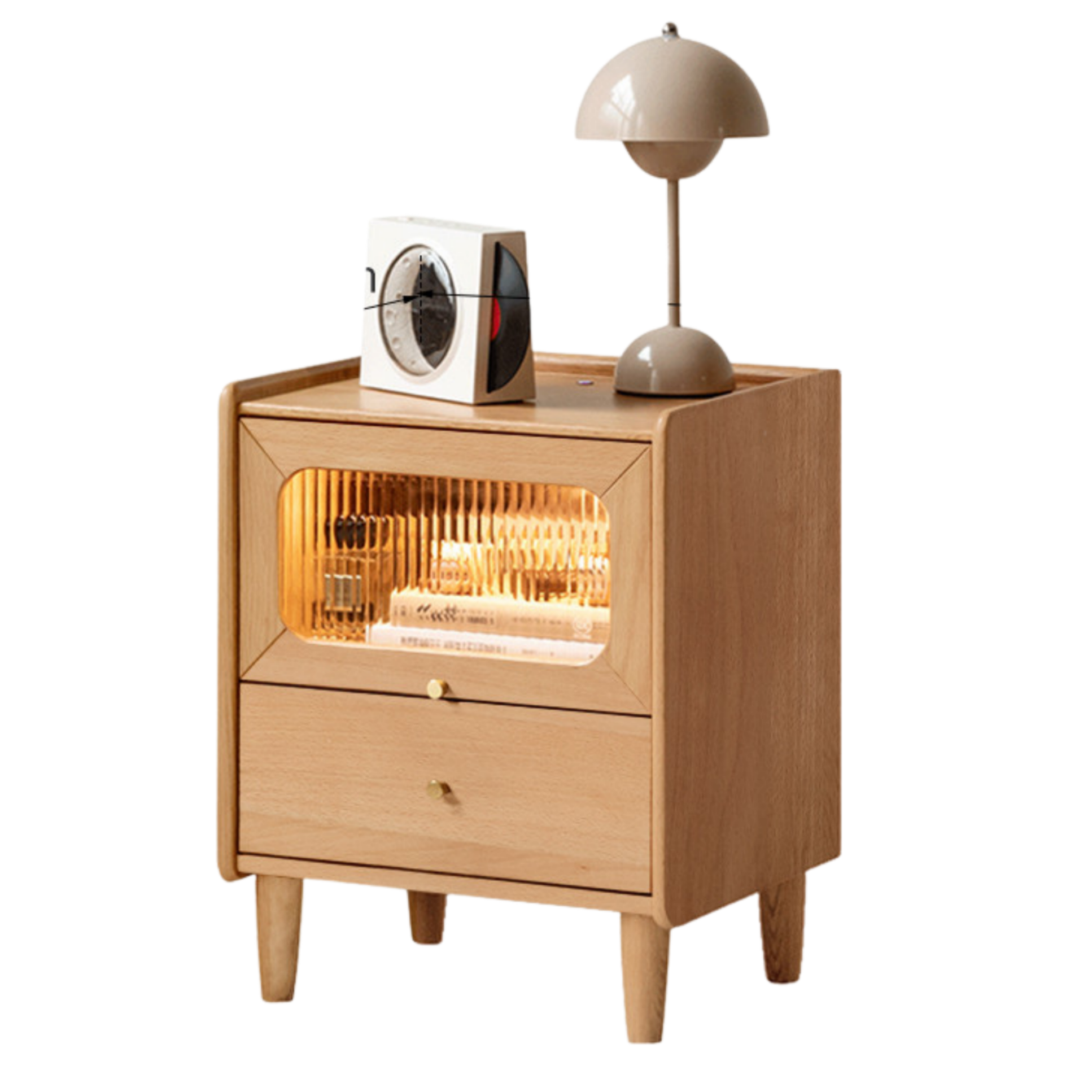 Oak, Beech Solid Wood Nightstand With Light