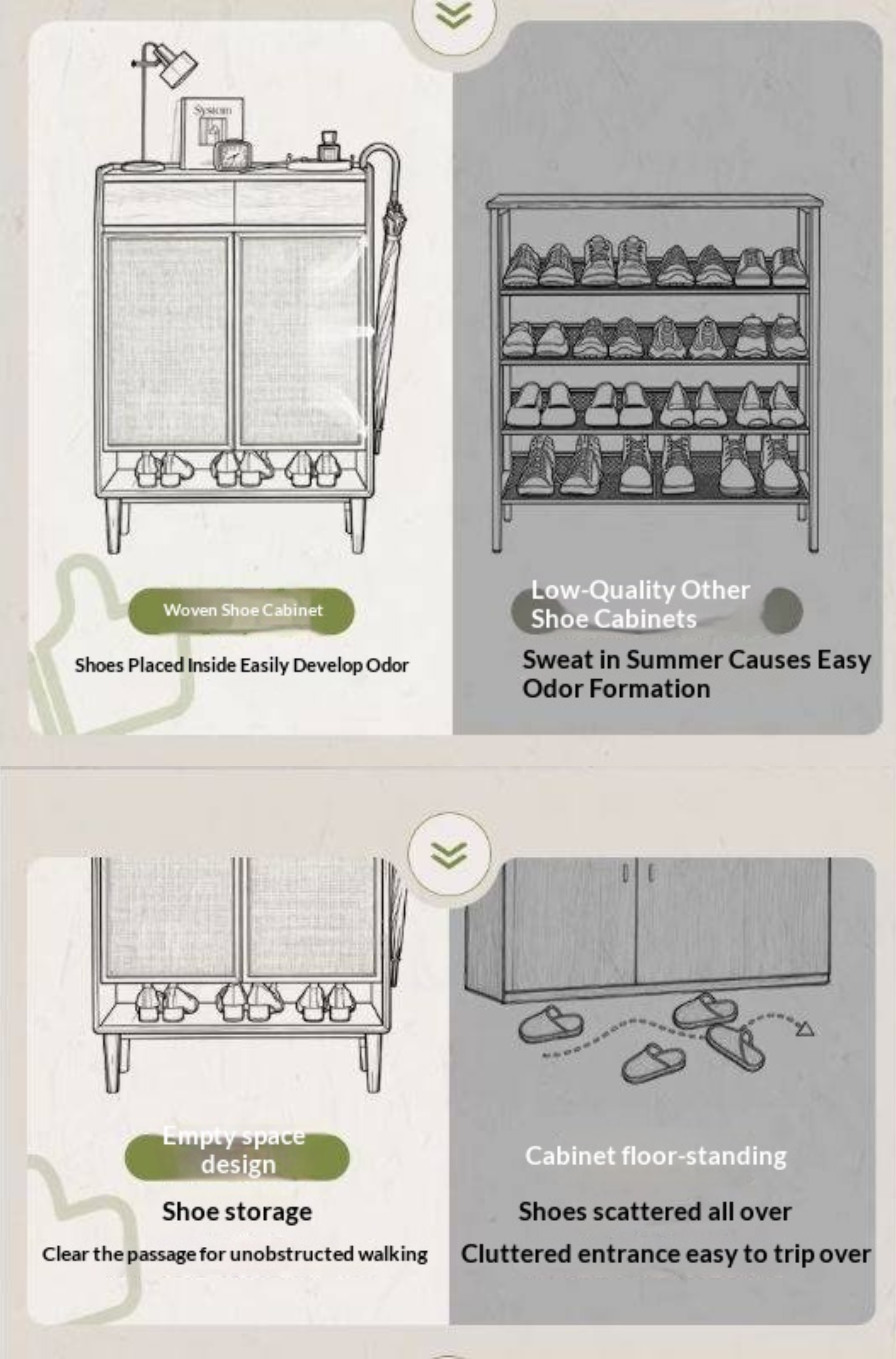 Oak Solid Wood Shoe Cabinet with Rattan Storage