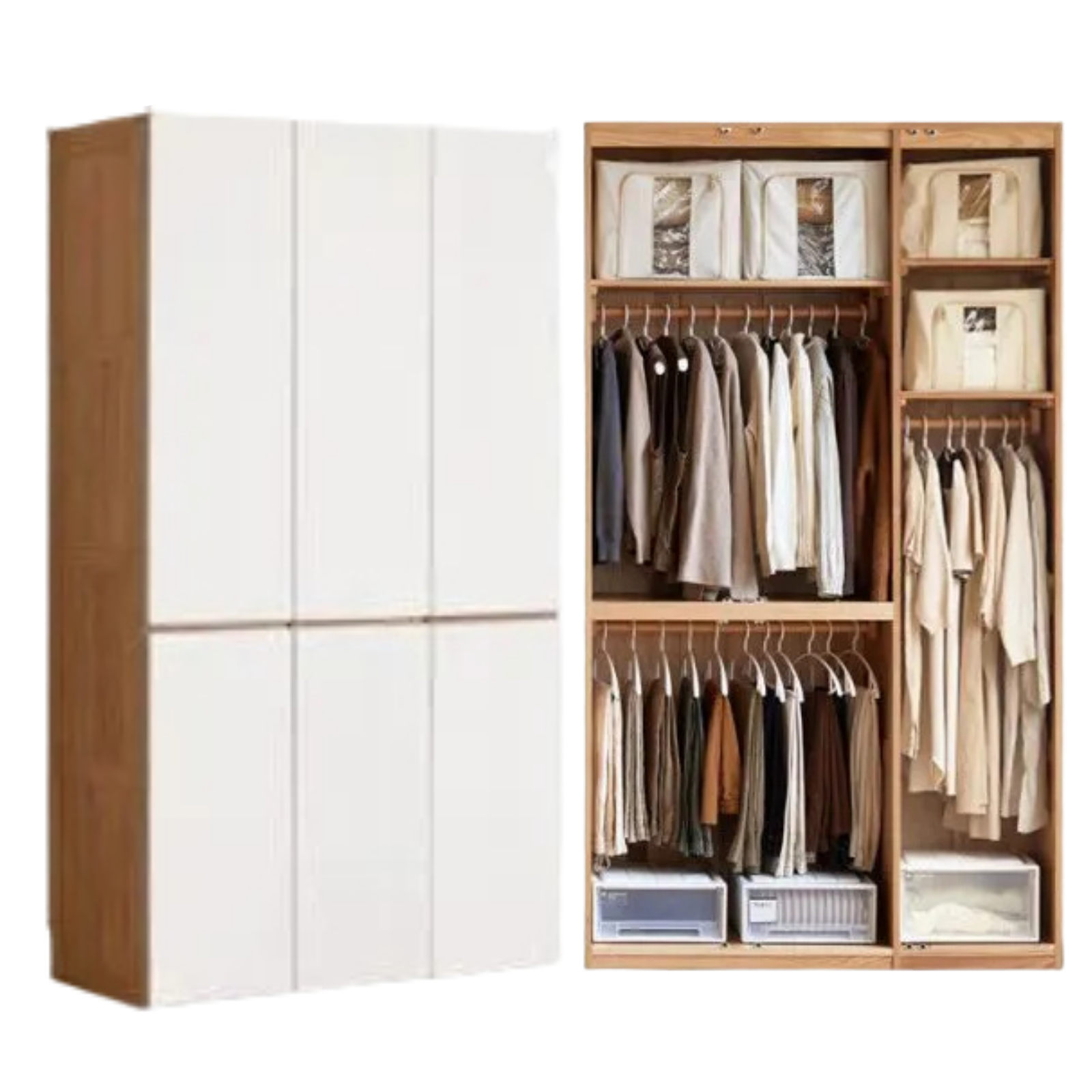 Oak Solid Wood Wardrobe with Double Doors