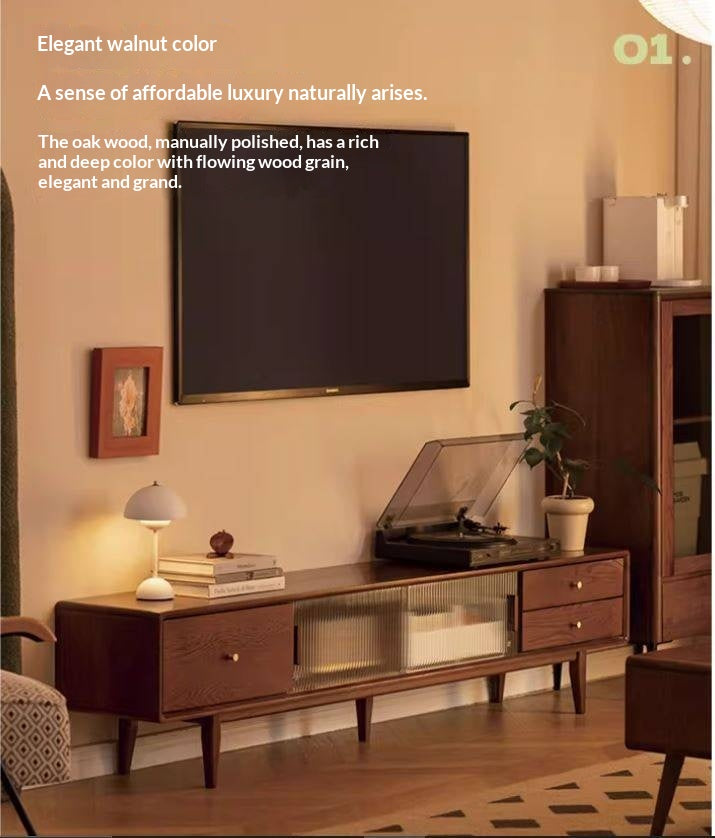 Oak, Solid Rubberwood, Beech Solid Wood TV Stand Glass Sliding Door