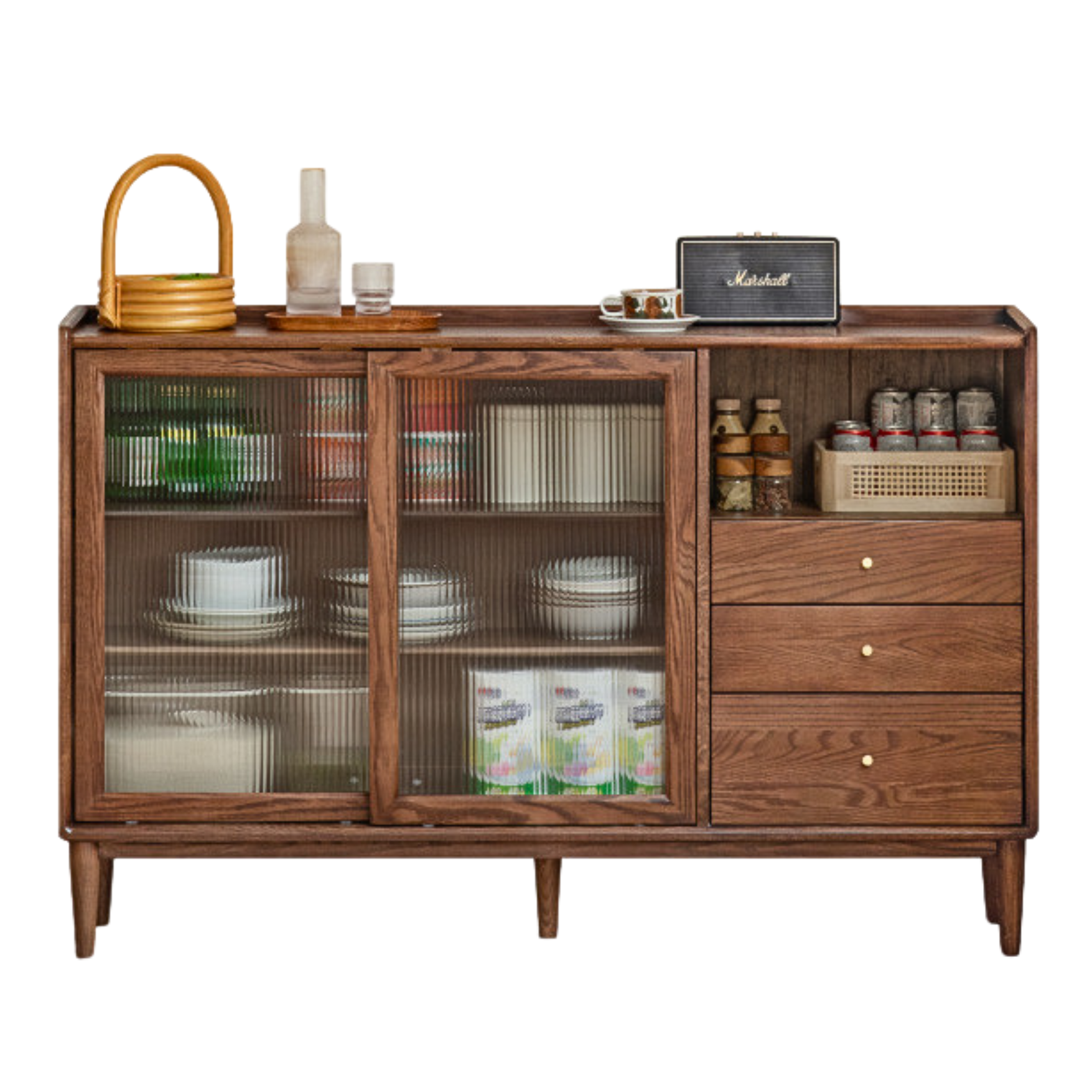 Oak, Black walnut, Cherry solid wood ultra-thin sideboard Sliding Door: