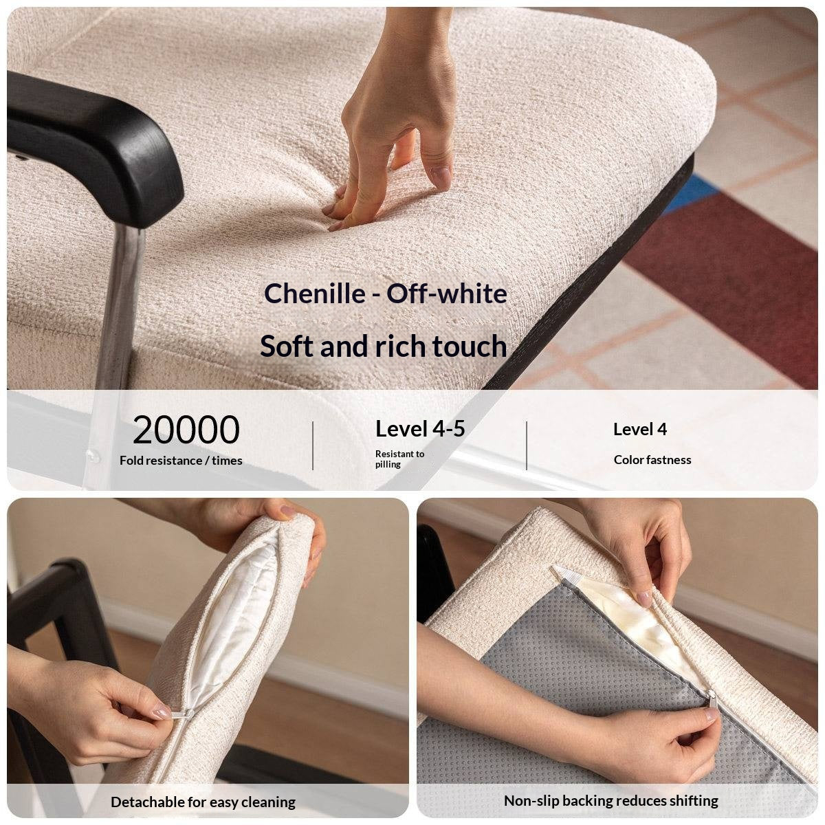 Oak Solid Wood Upholstered Swivel Office Chair with Adjustable Height, 360° Rotation, and Metal Base