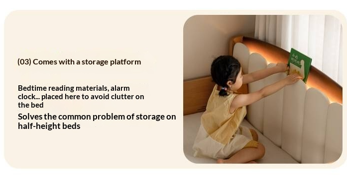 Beech Solid Wood Children's Soft Backrest Storage Loft Bed with Night Light