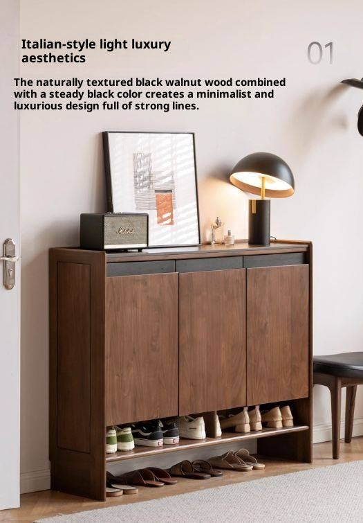 Black Walnut, Oak Solid Wood Italian Style Light Luxury Shoe Cabinet