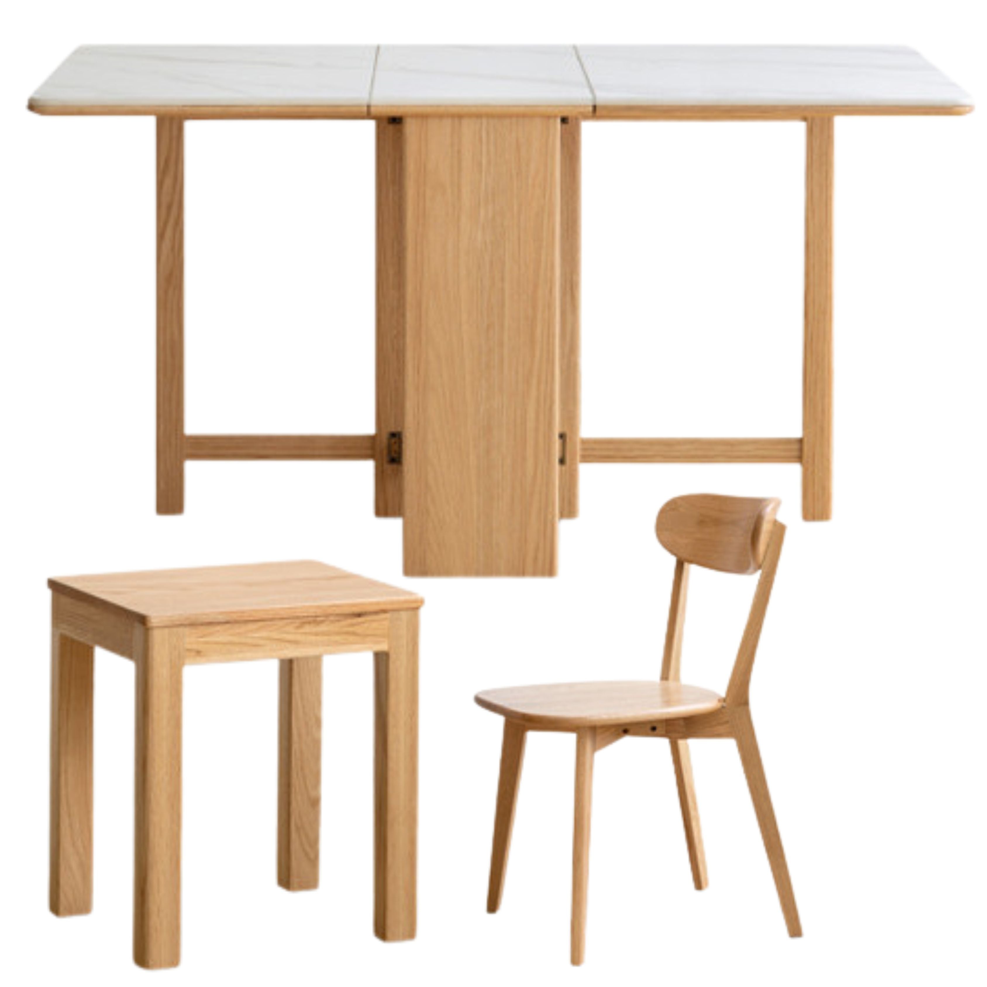 Oak Solid Wood Foldable Dining Table With Rock Slab Surface