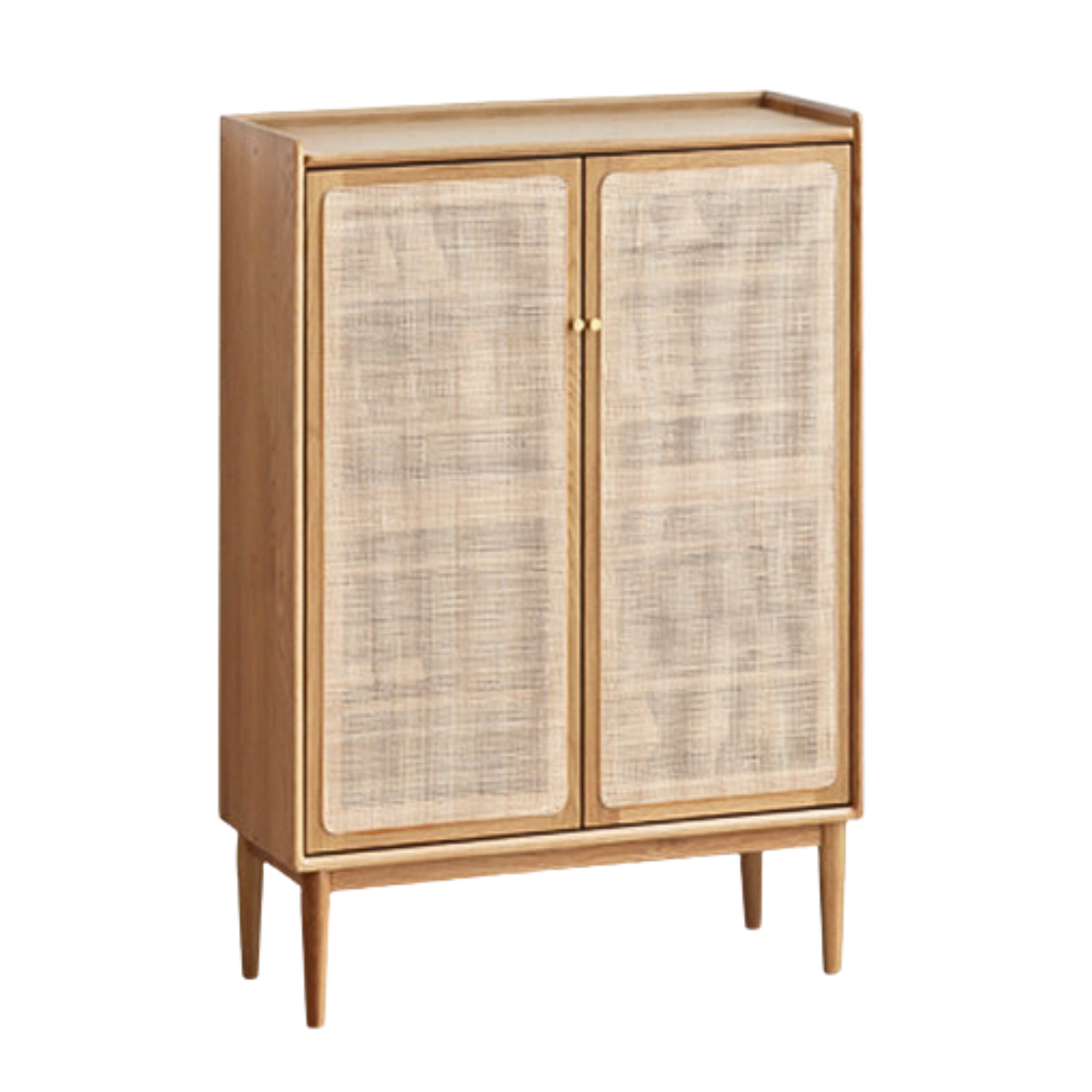 Oak Solid Wood Shoe Cabinet Storage Rattan