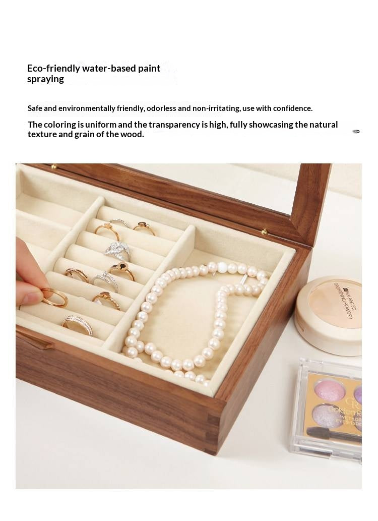 Black Walnut Solid Wood Storage Jewelry Box Transparent Display