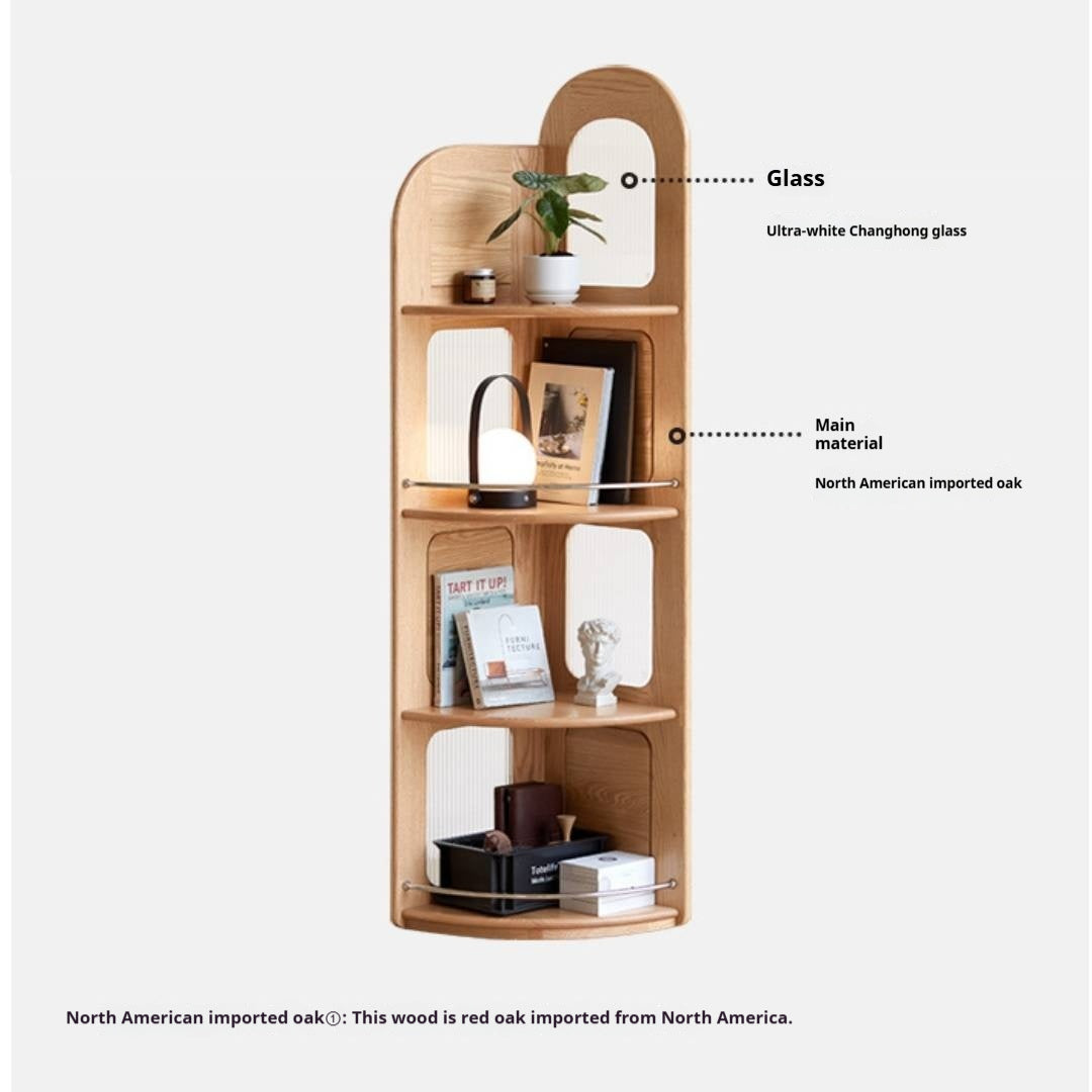Oak Solid Wood Bookshelf Household Corner  Storage Rack