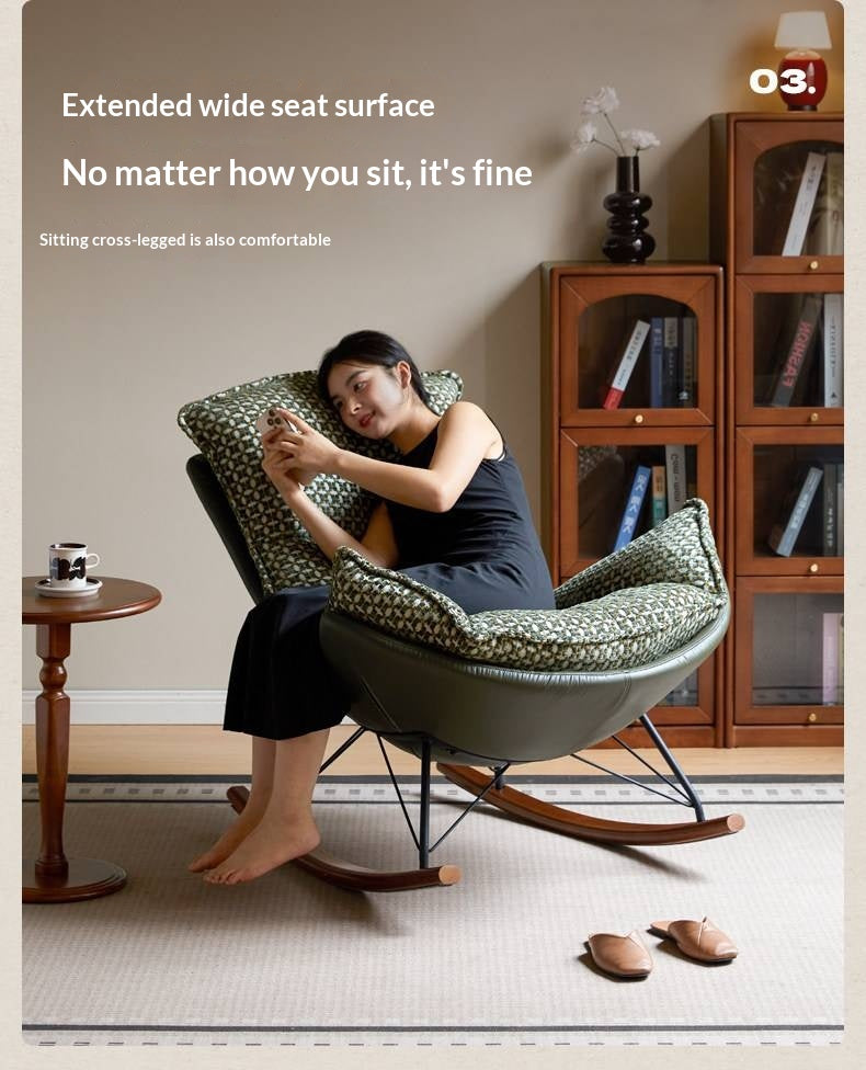 Egg Shell Rocking Lounge Chair with Upholstered Cocoon Seat and Metal Frame With Beech Legs