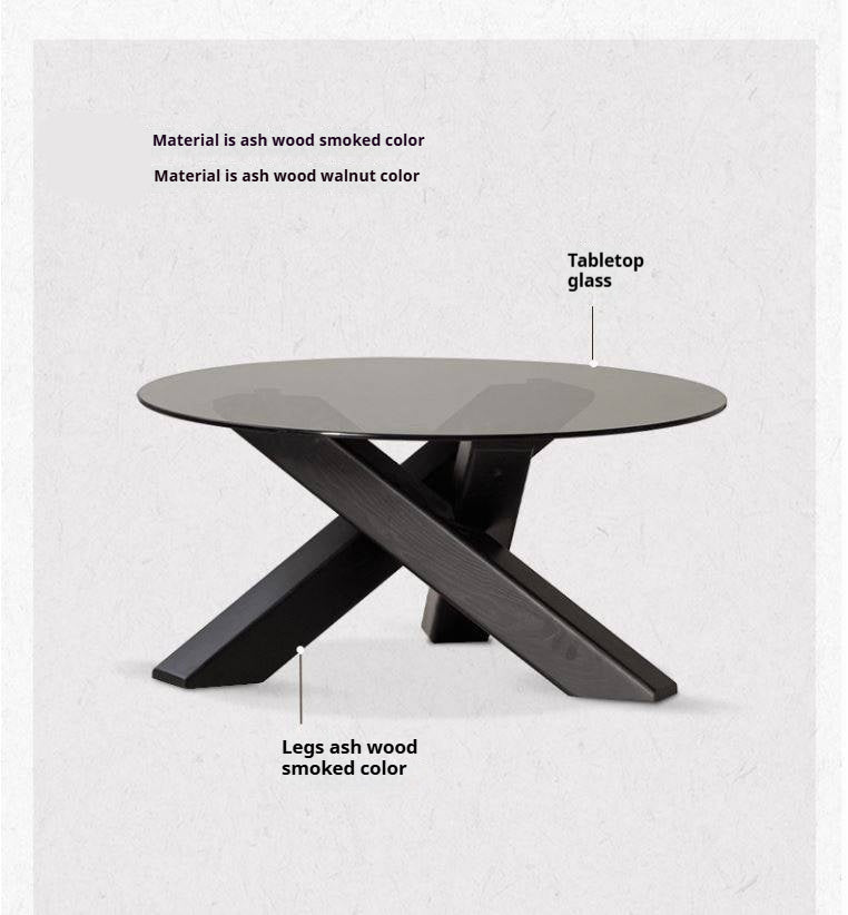Ash Solid Wood Italian Light Luxury Round Glass Table