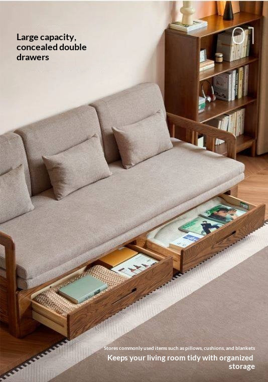 Oak Solid Wood Spindle Daybed with Trundle and Storage Drawers