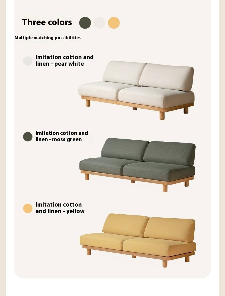 Oak Solid Wood Sofa Imitation Cotton and Linen