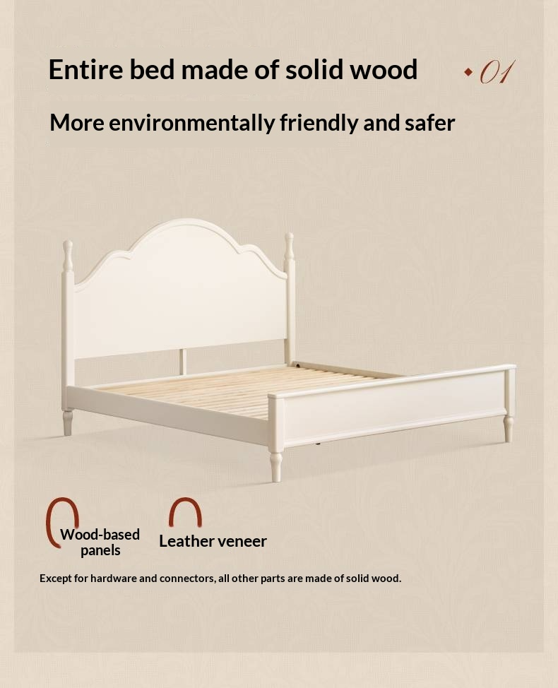 Rubberwood Solid Wood Bed American Retro Cream Style