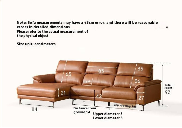 Genuine Leather Italian Minimalist Sectional Sofa – First-Layer Cowhide Corner Sofa with Chaise Lounge