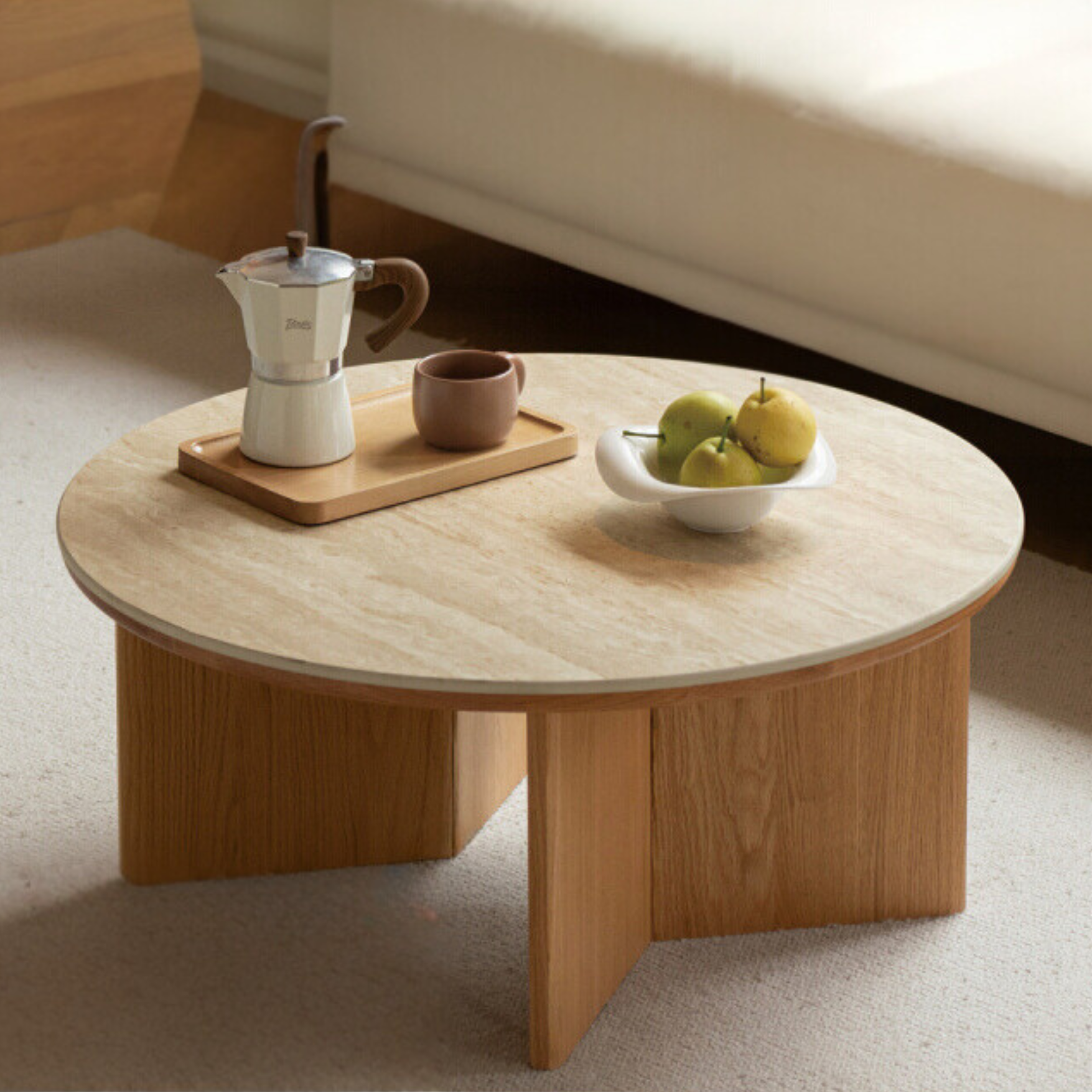 Oak Solid Wood Travertine Rock Plate Coffee Table: