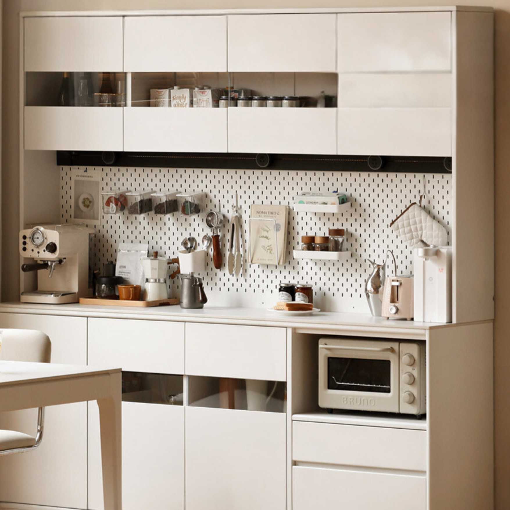 Poplar solid wood against the wall cream style dining sideboard,