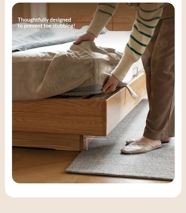 Oak Solid Wood with Upholstered Headboard Luminous Box Bed Cream Style