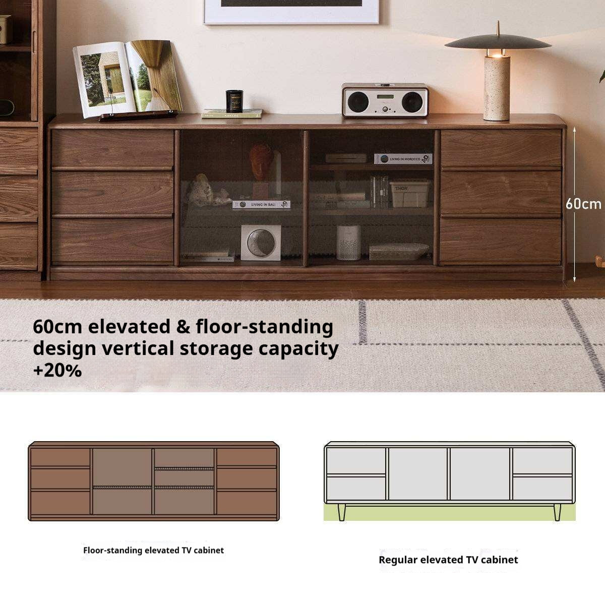 Black Walnut Solid Wood TV Cabinet with Large Storage