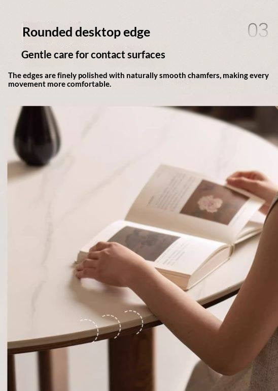 Ash Solid Wood Rock Plate Dining Table with Rotary Wheel