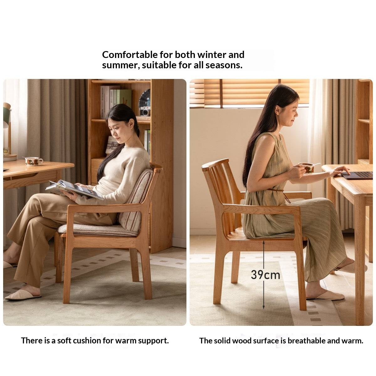 Cherry, Oak, Beech Solid Wood Book Chair Comfortable Soft Back Chair