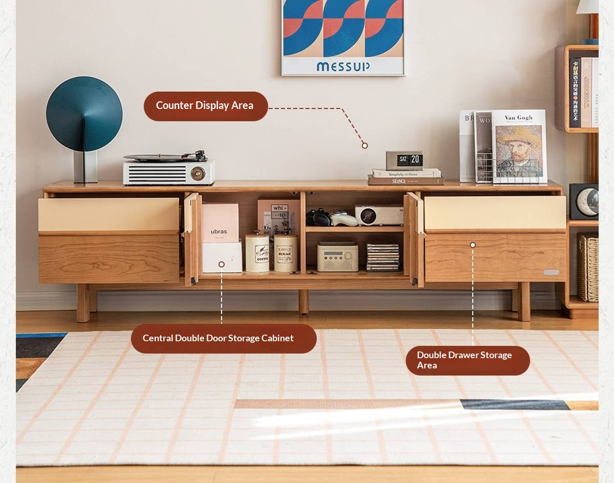 Cherry Solid Wood Two-Tone TV Console with Tapered Legs